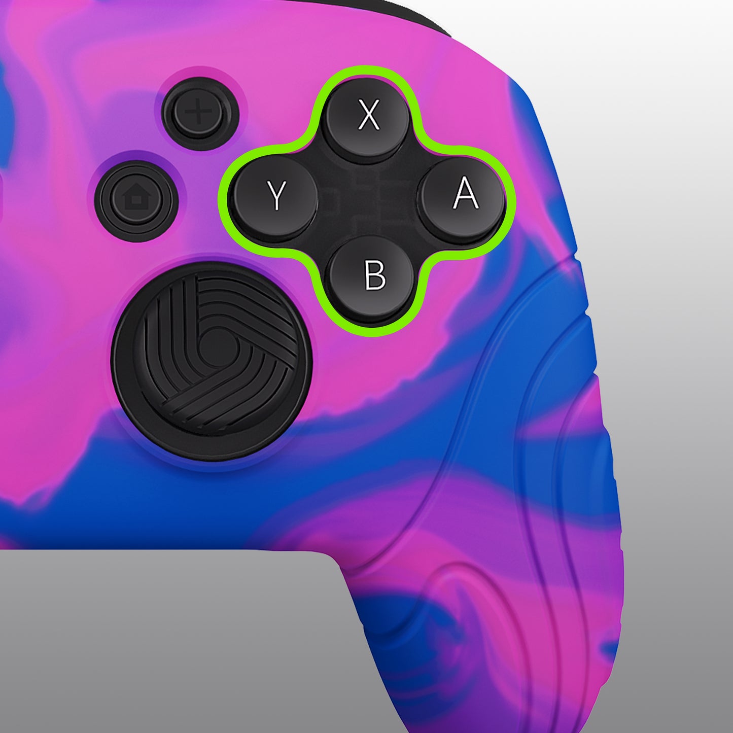 PlayVital Samurai Edition Ergonomic Silicone Skin Protective Case for Nintendo Switch Pro Controller, Soft Anti-slip Controller Grip Protector for Nintendo Switch Pro with Thumb Grip Caps - Pink & Purple & Blue- EBNPP005 PlayVital