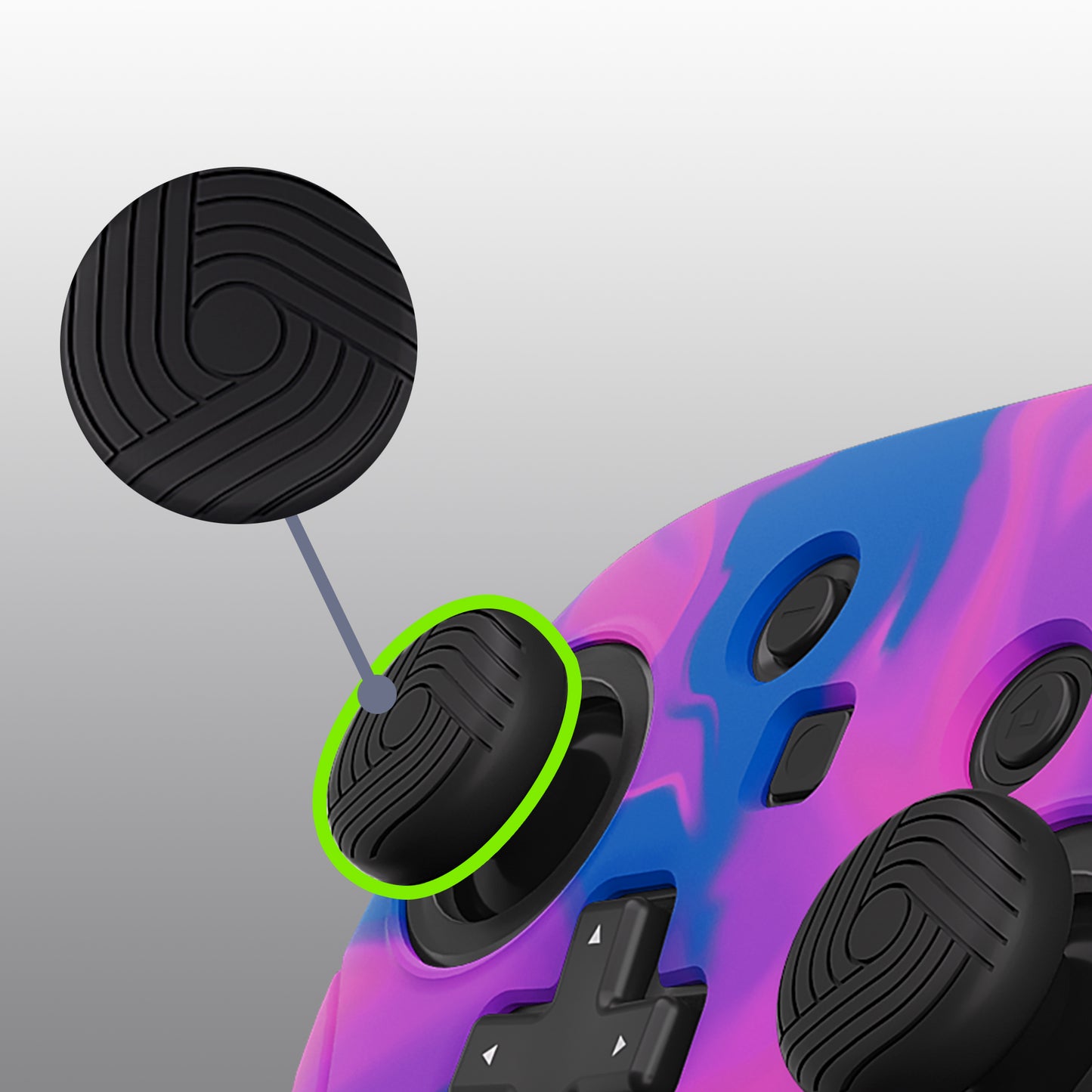 PlayVital Samurai Edition Ergonomic Silicone Skin Protective Case for Nintendo Switch Pro Controller, Soft Anti-slip Controller Grip Protector for Nintendo Switch Pro with Thumb Grip Caps - Pink & Purple & Blue- EBNPP005 PlayVital