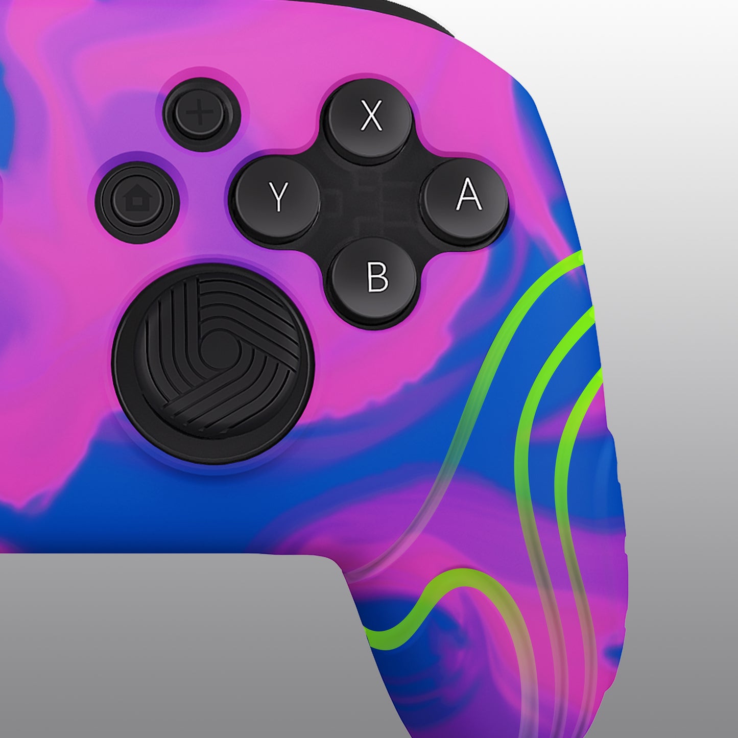 PlayVital Samurai Edition Ergonomic Silicone Skin Protective Case for Nintendo Switch Pro Controller, Soft Anti-slip Controller Grip Protector for Nintendo Switch Pro with Thumb Grip Caps - Pink & Purple & Blue- EBNPP005 PlayVital
