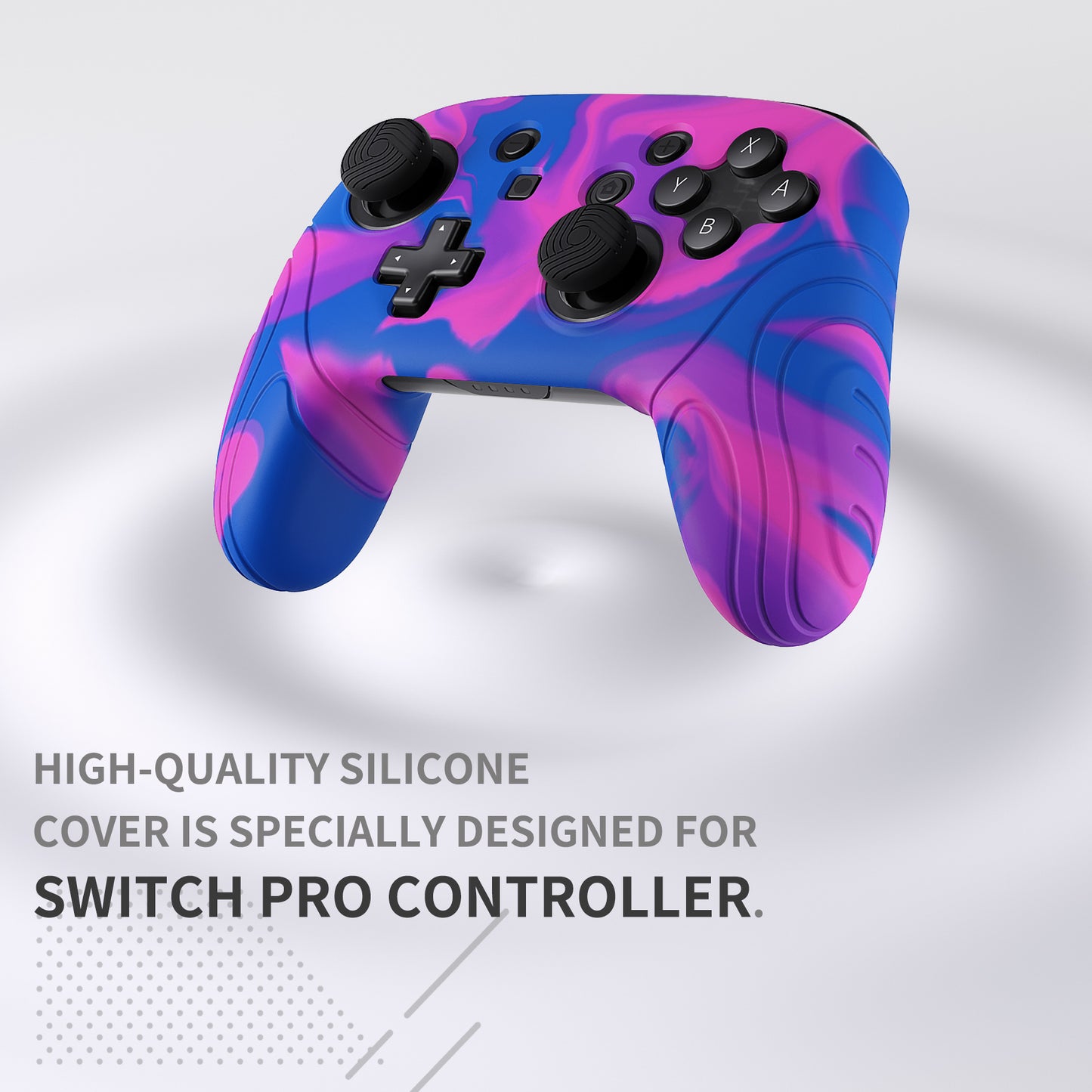 PlayVital Samurai Edition Ergonomic Silicone Skin Protective Case for Nintendo Switch Pro Controller, Soft Anti-slip Controller Grip Protector for Nintendo Switch Pro with Thumb Grip Caps - Pink & Purple & Blue- EBNPP005 PlayVital