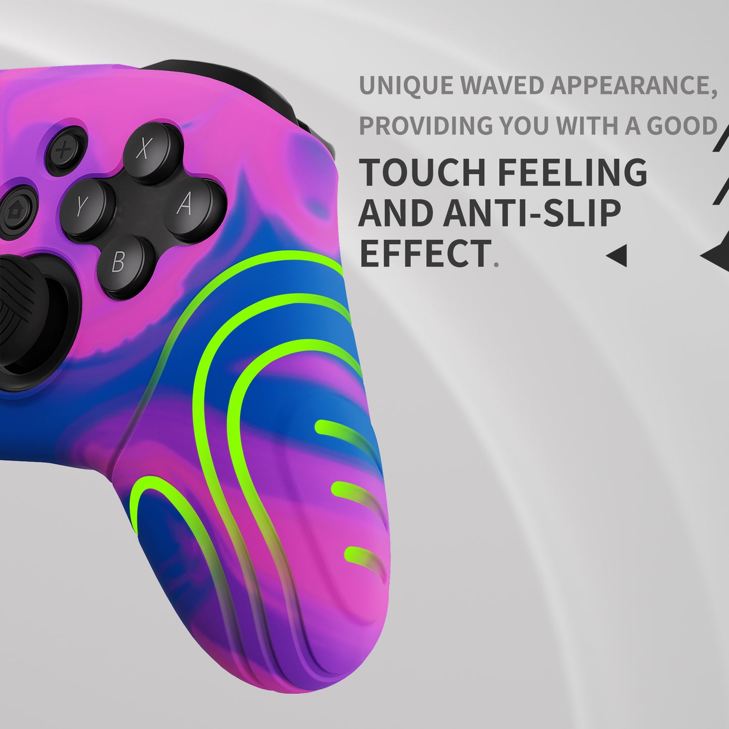 PlayVital Samurai Edition Ergonomic Silicone Skin Protective Case for Nintendo Switch Pro Controller, Soft Anti-slip Controller Grip Protector for Nintendo Switch Pro with Thumb Grip Caps - Pink & Purple & Blue- EBNPP005 PlayVital