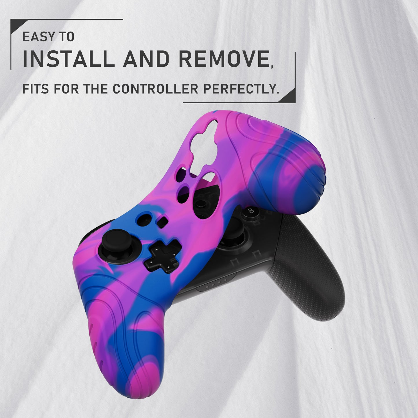 PlayVital Samurai Edition Ergonomic Silicone Skin Protective Case for Nintendo Switch Pro Controller, Soft Anti-slip Controller Grip Protector for Nintendo Switch Pro with Thumb Grip Caps - Pink & Purple & Blue- EBNPP005 PlayVital