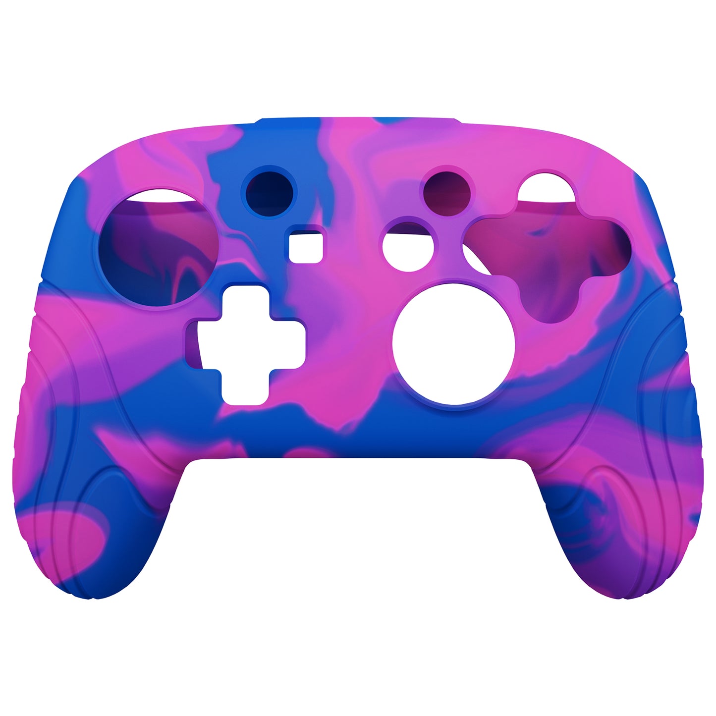 PlayVital Samurai Edition Ergonomic Silicone Skin Protective Case for Nintendo Switch Pro Controller, Soft Anti-slip Controller Grip Protector for Nintendo Switch Pro with Thumb Grip Caps - Pink & Purple & Blue- EBNPP005 PlayVital