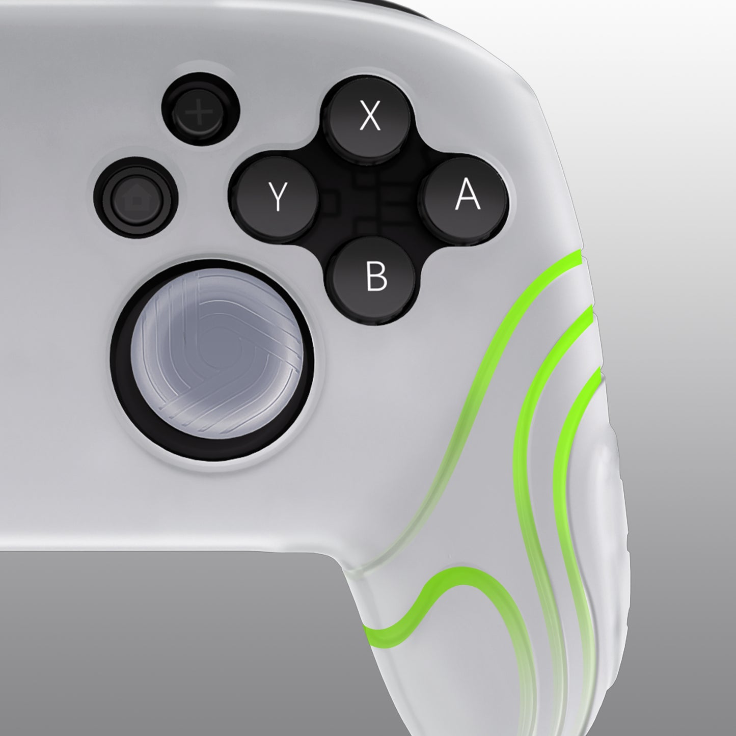 PlayVital Samurai Edition Ergonomic Silicone Skin Protective Case for Nintendo Switch Pro Controller, Soft Anti-slip Controller Grip Protector for Nintendo Switch Pro with Thumb Grip Caps - Glow in Dark - Green - EBNPP007 PlayVital