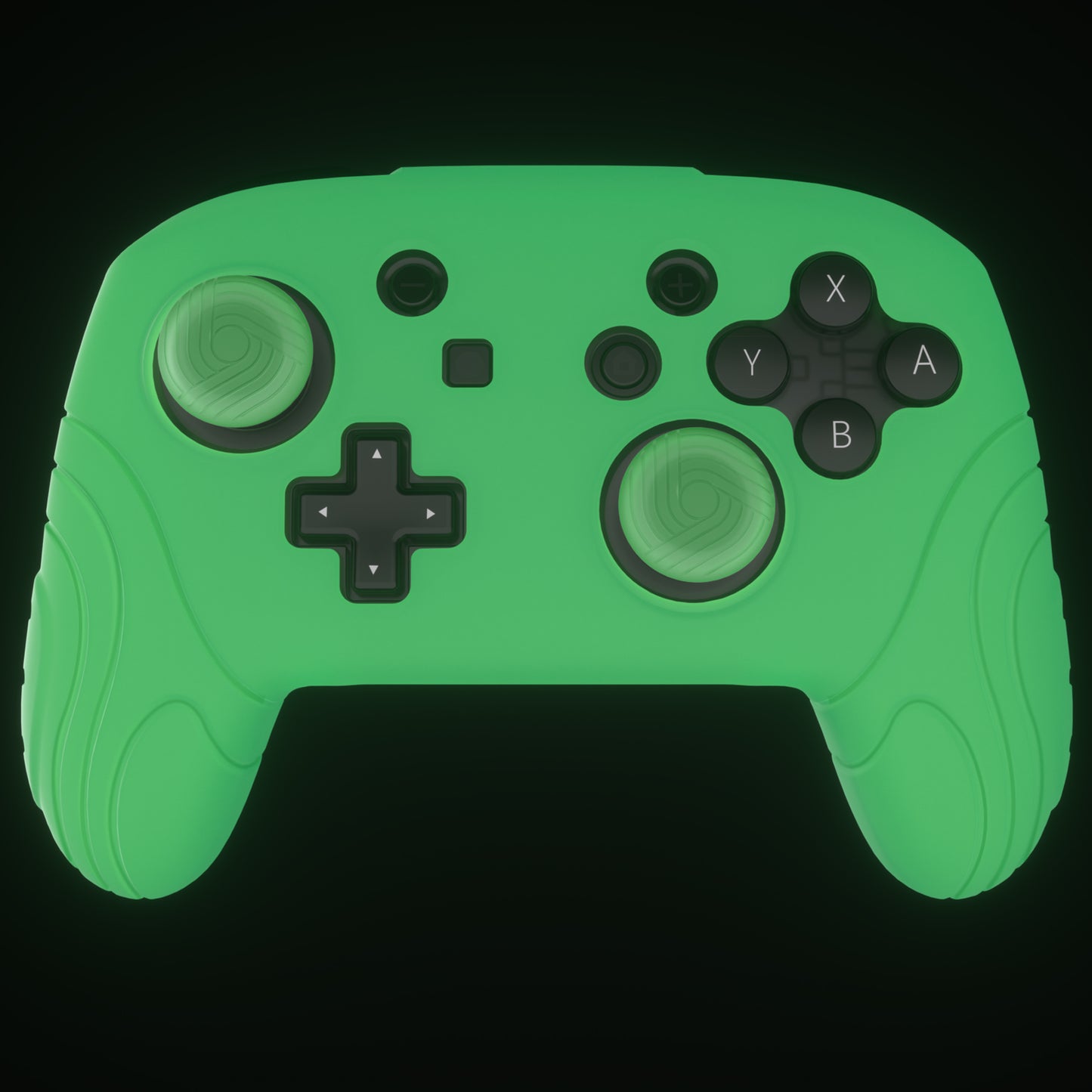 PlayVital Samurai Edition Ergonomic Silicone Skin Protective Case for Nintendo Switch Pro Controller, Soft Anti-slip Controller Grip Protector for Nintendo Switch Pro with Thumb Grip Caps - Glow in Dark - Green - EBNPP007 PlayVital