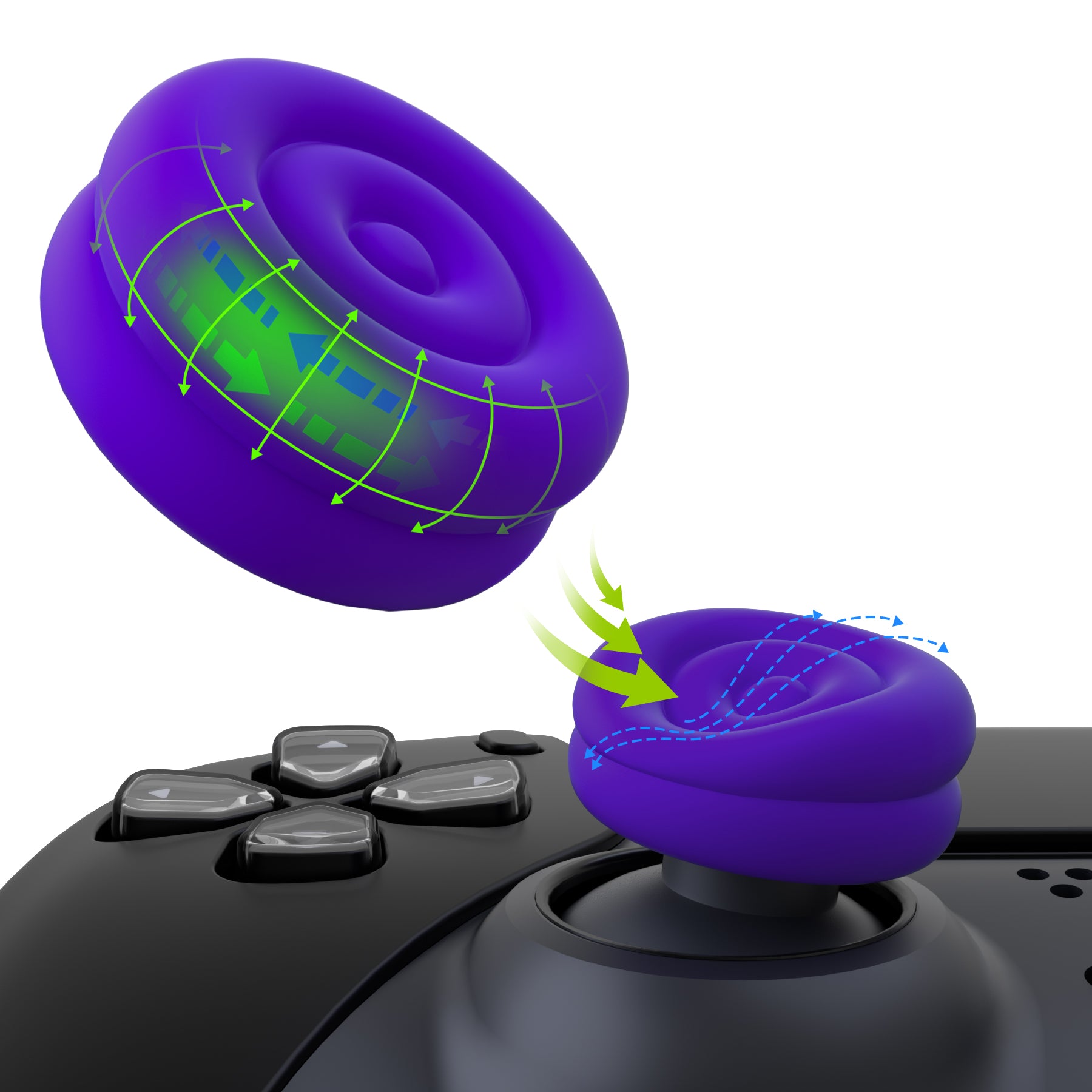 PlayVital Black Ergonomic Stick Caps Thumb Grips for PS5, for PS4