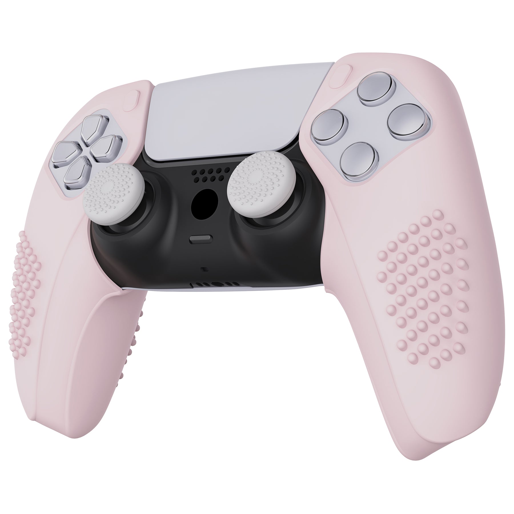 PlayVital 3D Studded Edition Anti-Slip Silicone Cover Skin with Thumb Grip Caps for PS5 Wireless Controller, Compatible with Charging Station - Cherry Blossoms Pink - TDPF017 PlayVital