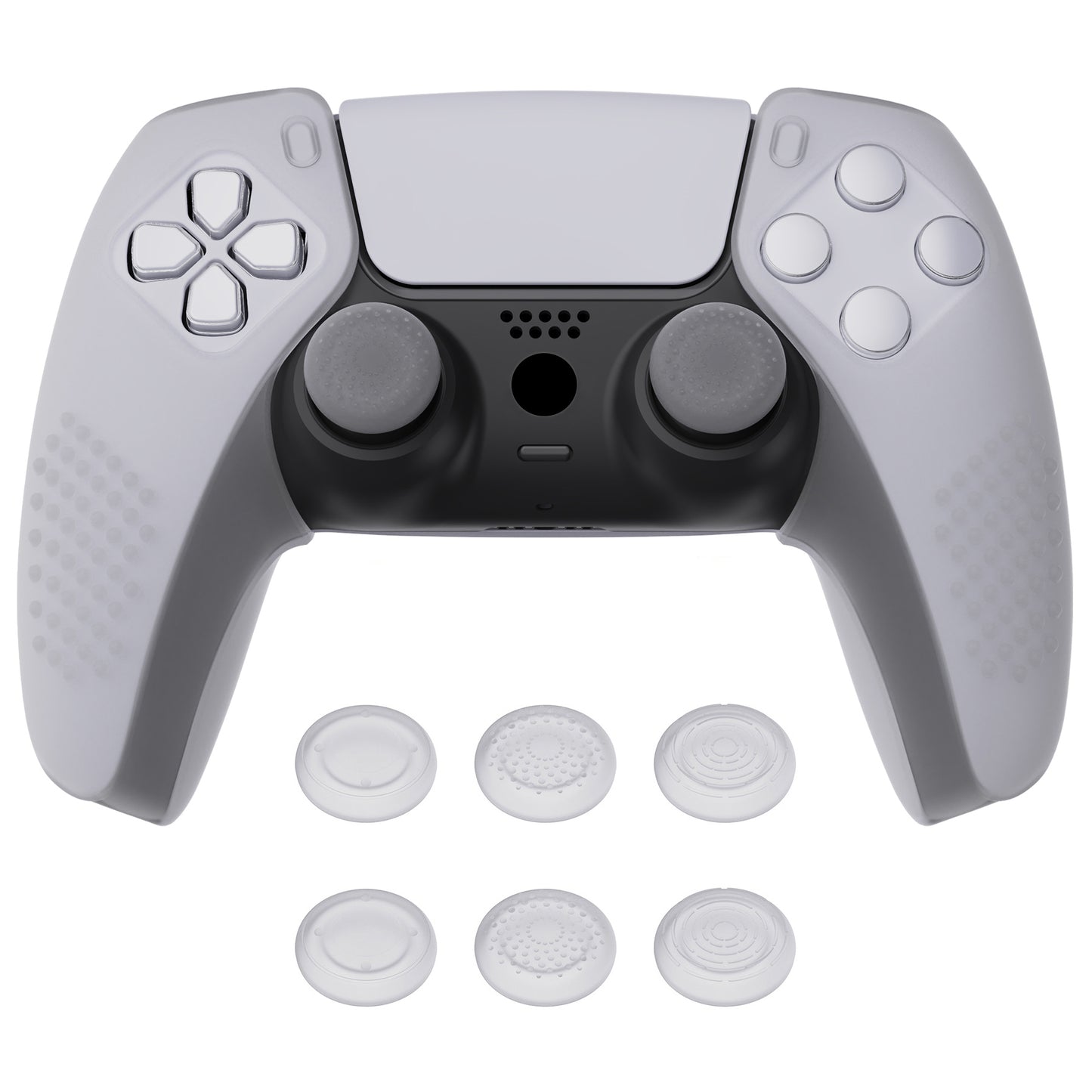 PlayVital 3D Studded Edition Anti-Slip Silicone Cover Skin with Thumb Grip Caps for PS5 Wireless Controller, Compatible with Charging Station - Clear White - TDPF026 PlayVital