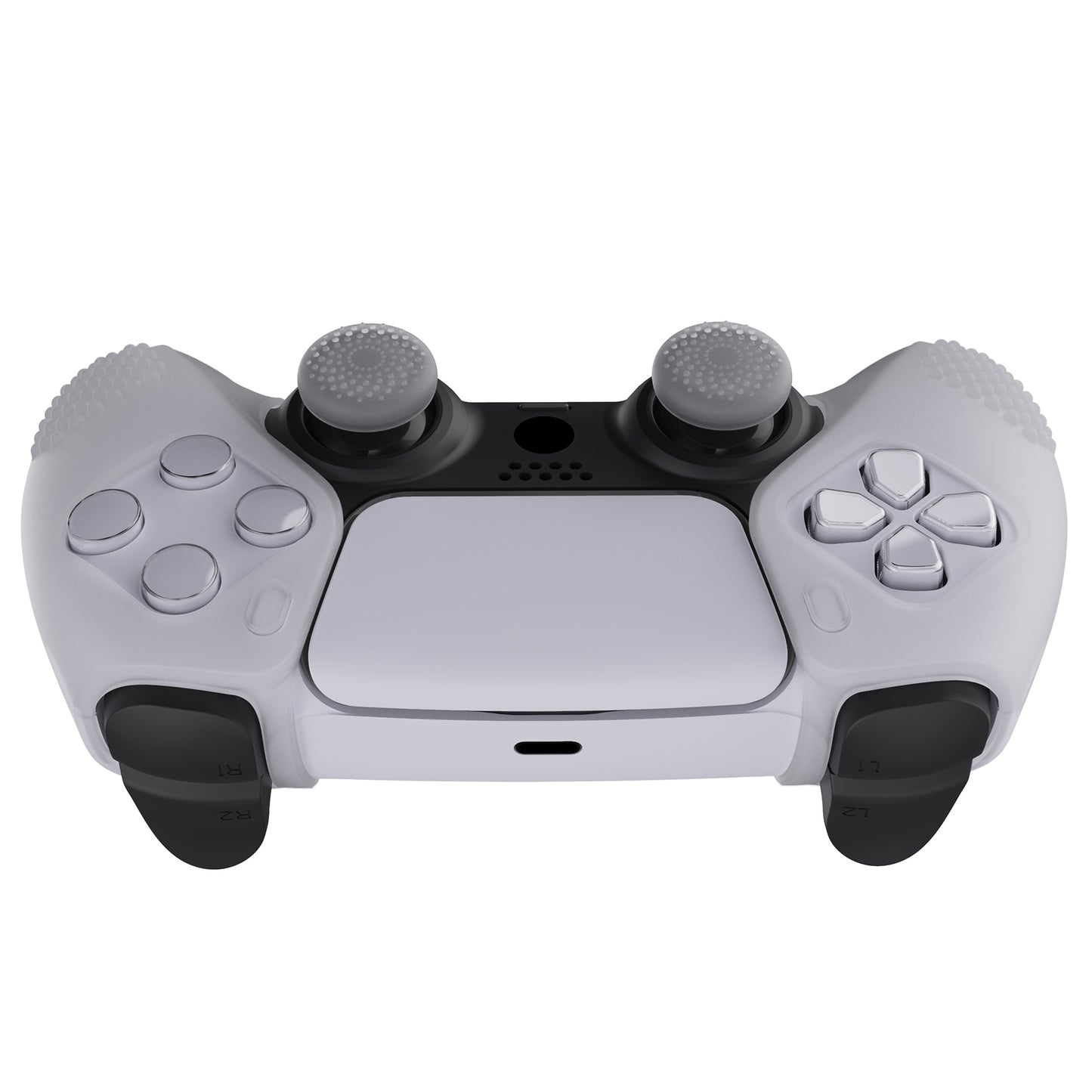 PlayVital 3D Studded Edition Anti-Slip Silicone Cover Skin with Thumb Grip Caps for PS5 Wireless Controller, Compatible with Charging Station - Clear White - TDPF026 PlayVital
