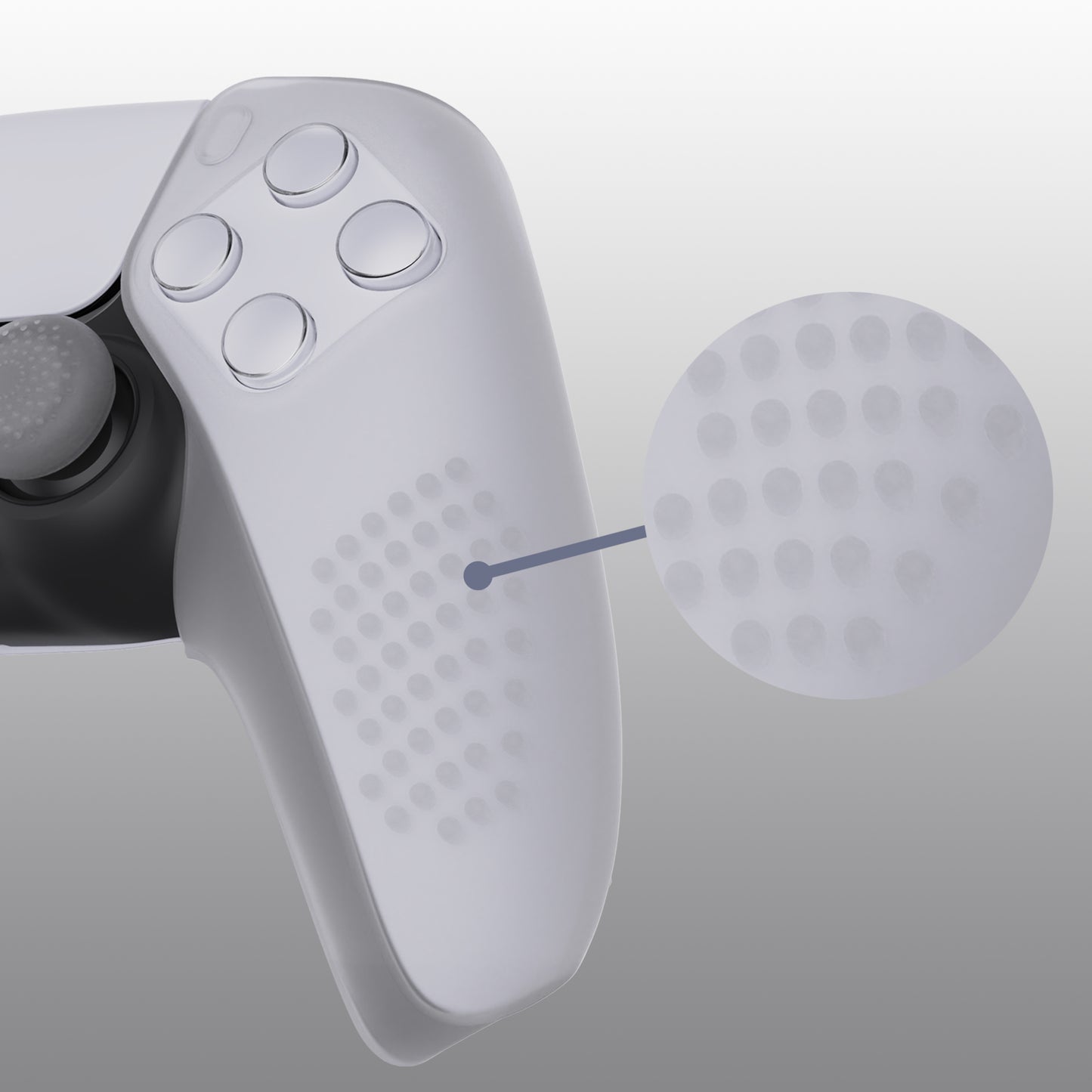 PlayVital 3D Studded Edition Anti-Slip Silicone Cover Skin with Thumb Grip Caps for PS5 Wireless Controller, Compatible with Charging Station - Clear White - TDPF026 PlayVital