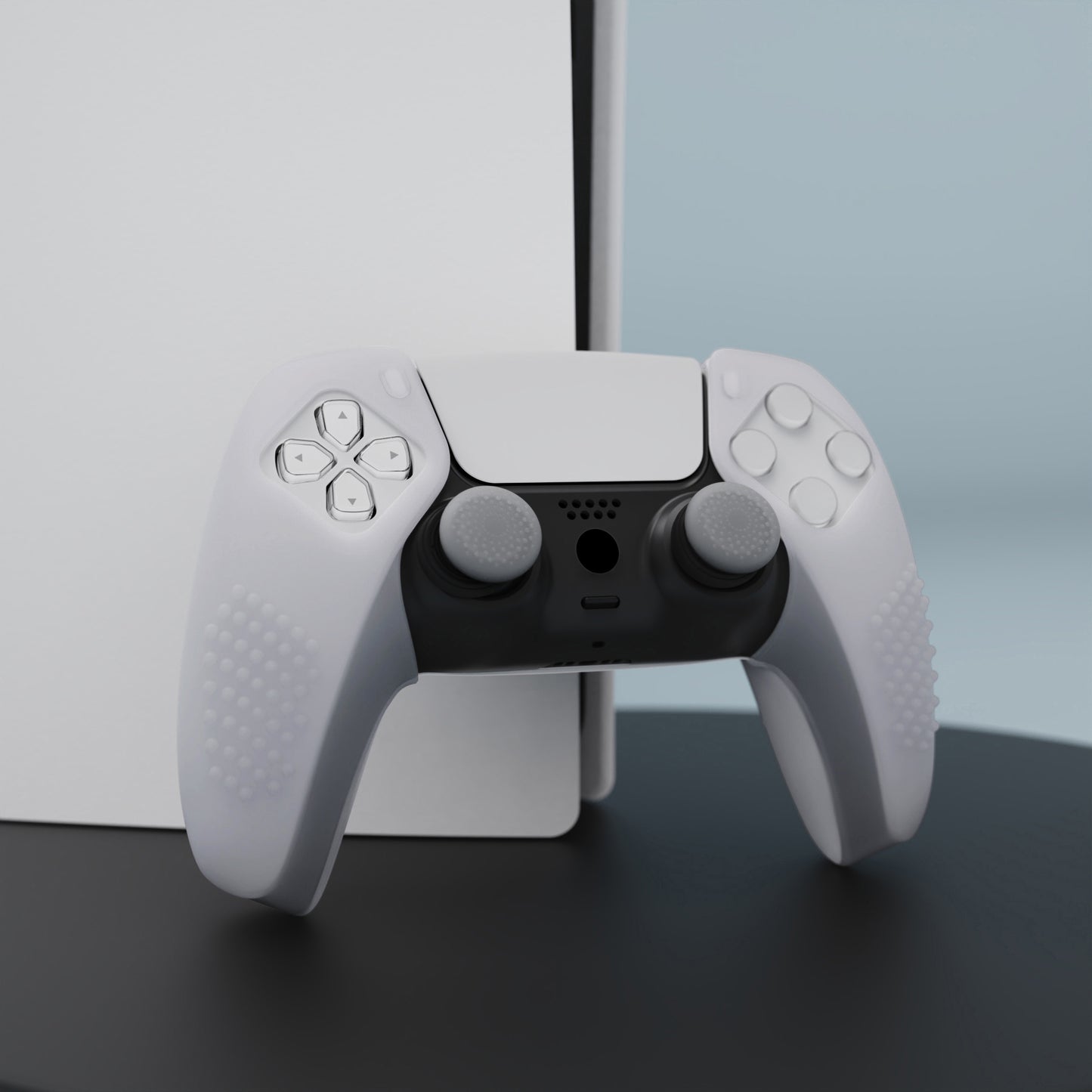 PlayVital 3D Studded Edition Anti-Slip Silicone Cover Skin with Thumb Grip Caps for PS5 Wireless Controller, Compatible with Charging Station - Clear White - TDPF026 PlayVital
