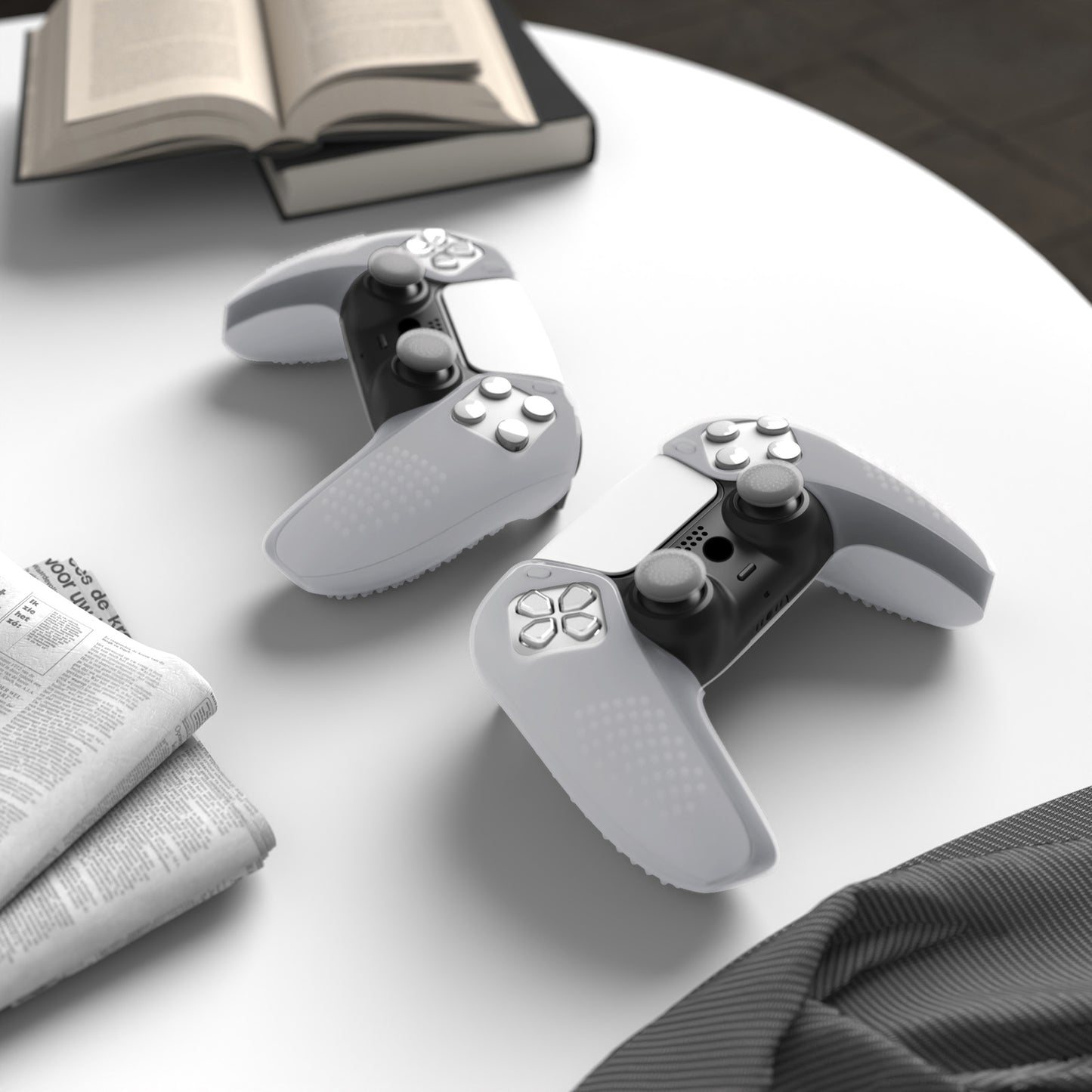 PlayVital 3D Studded Edition Anti-Slip Silicone Cover Skin with Thumb Grip Caps for PS5 Wireless Controller, Compatible with Charging Station - Clear White - TDPF026 PlayVital