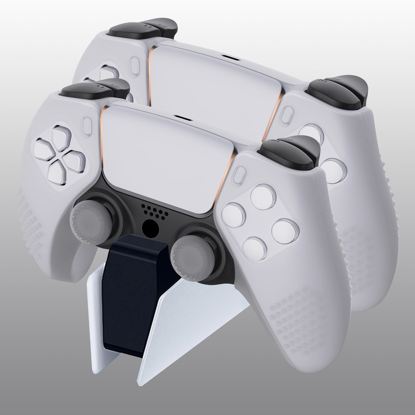 PlayVital 3D Studded Edition Anti-Slip Silicone Cover Skin with Thumb Grip Caps for PS5 Wireless Controller, Compatible with Charging Station - Clear White - TDPF026 PlayVital