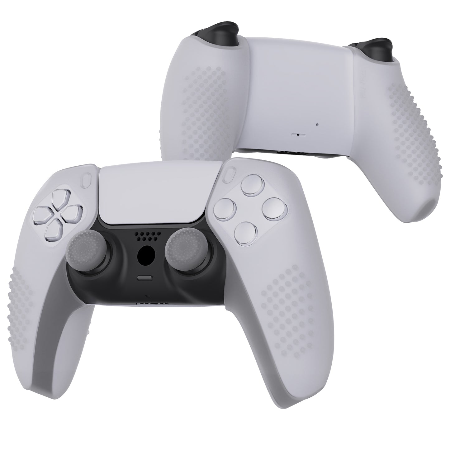 PlayVital 3D Studded Edition Anti-Slip Silicone Cover Skin with Thumb Grip Caps for PS5 Wireless Controller, Compatible with Charging Station - Clear White - TDPF026 PlayVital