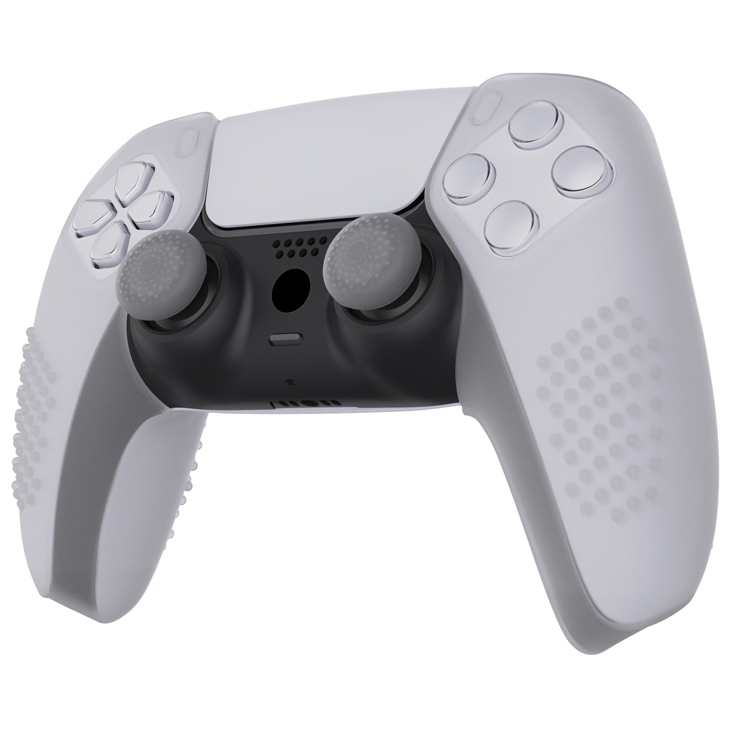 PlayVital 3D Studded Edition Anti-Slip Silicone Cover Skin with Thumb Grip Caps for PS5 Wireless Controller, Compatible with Charging Station - Clear White - TDPF026 PlayVital