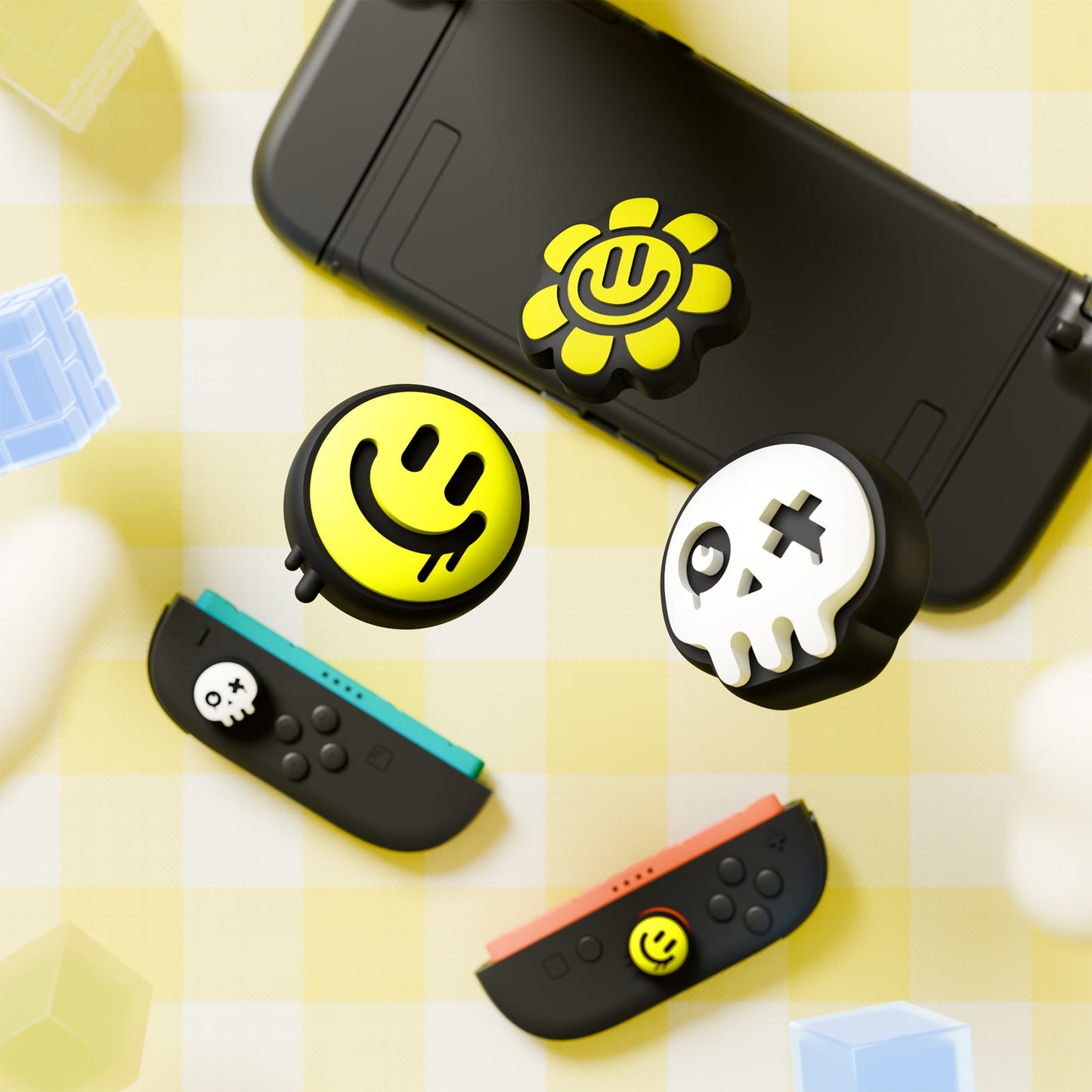 PlayVital 6 Pcs Cute Thumb Grip Caps for Nintendo Switch 2 - Happy & Gloomy Style PlayVital