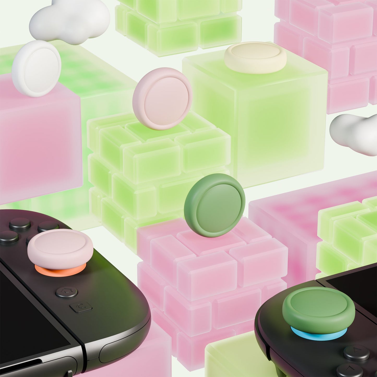 PlayVital 8Pcs Joystick Caps for Nintendo Switch 2, Silicone Thumbstick Grip Cover for Joycon 2 - White & Antique Yellow & Pink & Matcha Green PlayVital