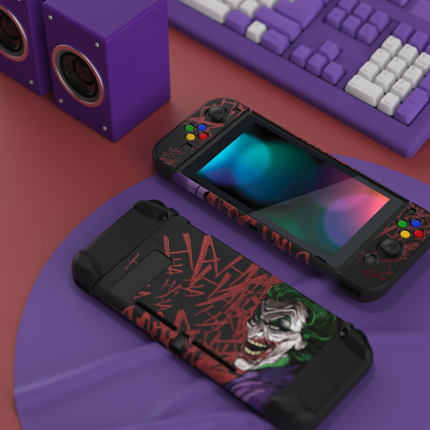 PlayVital Customized Dockable Hard Shell Protective Case with Colorful ABXY Direction Button Caps for Nintendo Switch Console - Clown Hahaha PlayVital