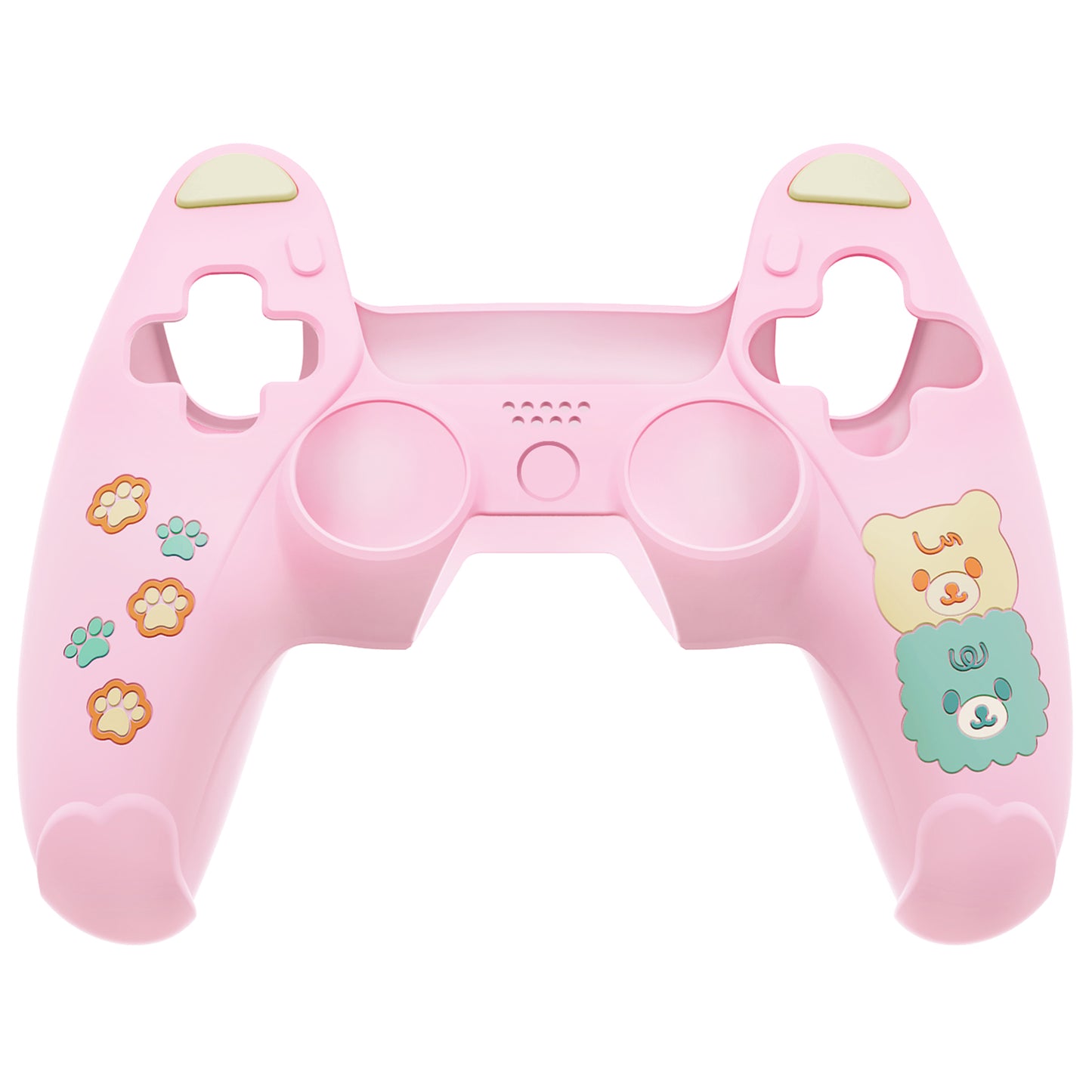 PlayVital Cute Bear Controller Silicone Case with Thumb Grips for PS5 Wireless Controller, Compatible with Charging Station - Pink & Yellow - UYBPFP002 PlayVital