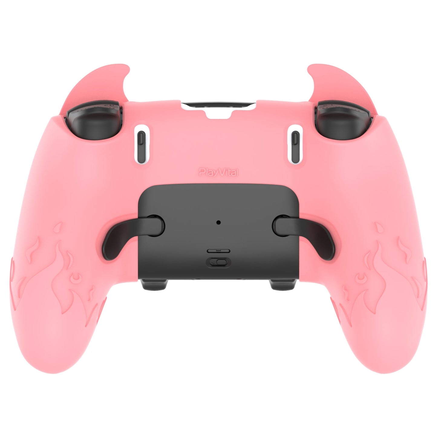 PlayVital Cute Demon Silicone Case with Touch Pad Sticker & Thumb Grip Caps for PS5 Edge Controller - Pink PlayVital