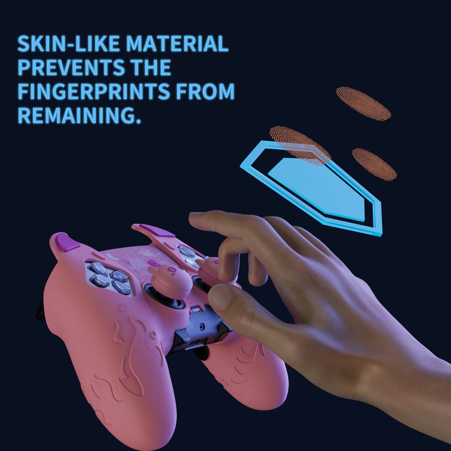 PlayVital Cute Demon Silicone Case with Touch Pad Sticker & Thumb Grip Caps for PS5 Edge Controller - Pink PlayVital