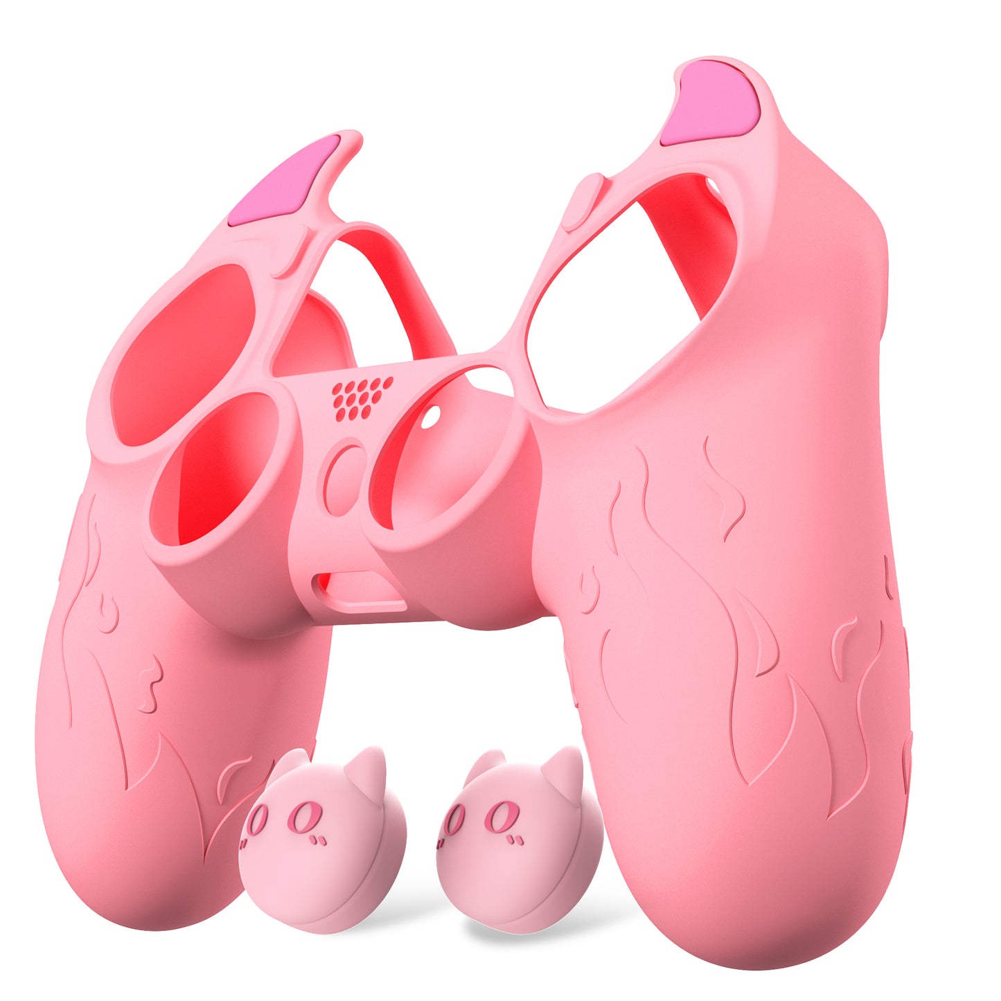 PlayVital Cute Demon Silicone Cover Grip Protector with Thumb Grips & Stickers for PS4 Controller - Pink PlayVital