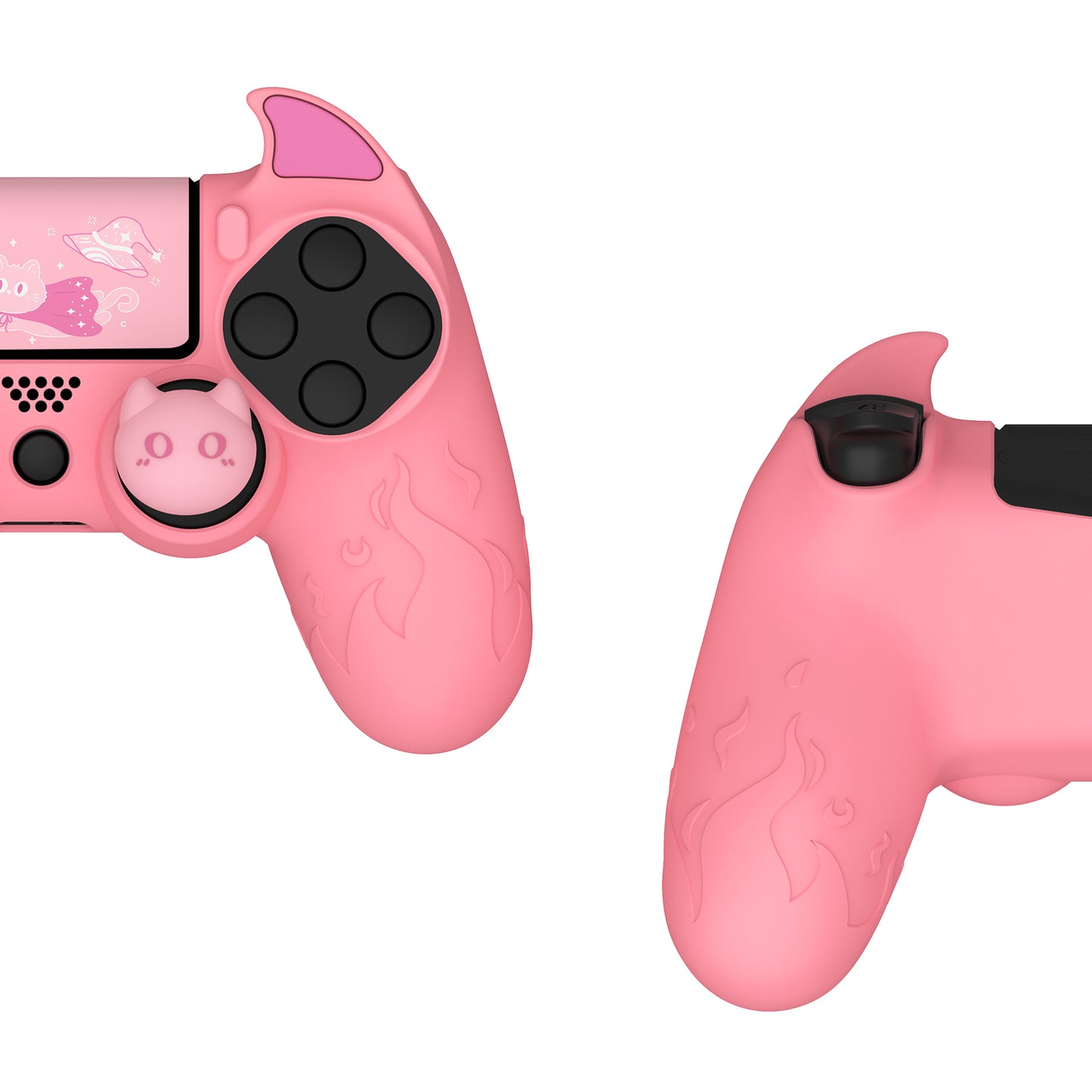 PlayVital Cute Demon Silicone Cover Grip Protector with Thumb Grips & Stickers for PS4 Controller - Pink PlayVital