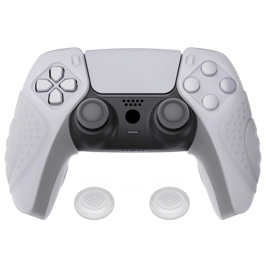 PlayVital Guardian Edition Ergonomic Anti-Slip Silicone Cover Skin with Thumb Grip Caps for PS5 Wireless Controller, Compatible with Charging Station - Clear White - YHPF018 PlayVital