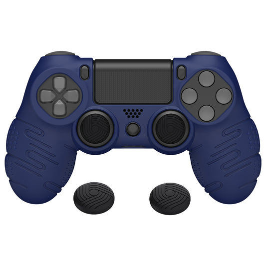 PlayVital Line & Dot Silicone Cover Skin with Thumb Grip Caps for PS4 Slim Pro Controller - Midnight Blue - CLRP4P005