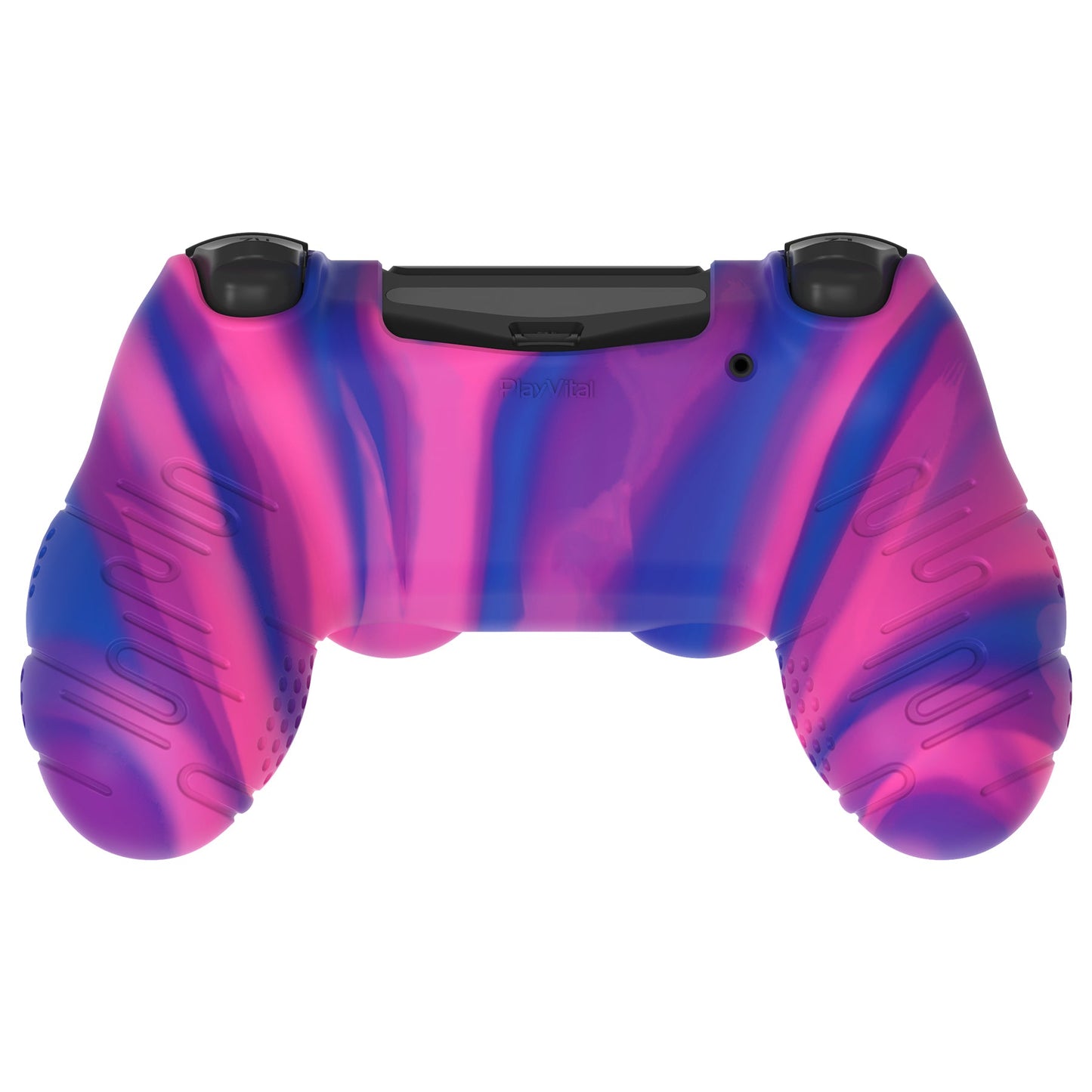 PlayVital Line & Dot Silicone Cover Skin with Thumb Grip Caps for PS4 Slim Pro Controller - Pink & Purple & Blue playvital