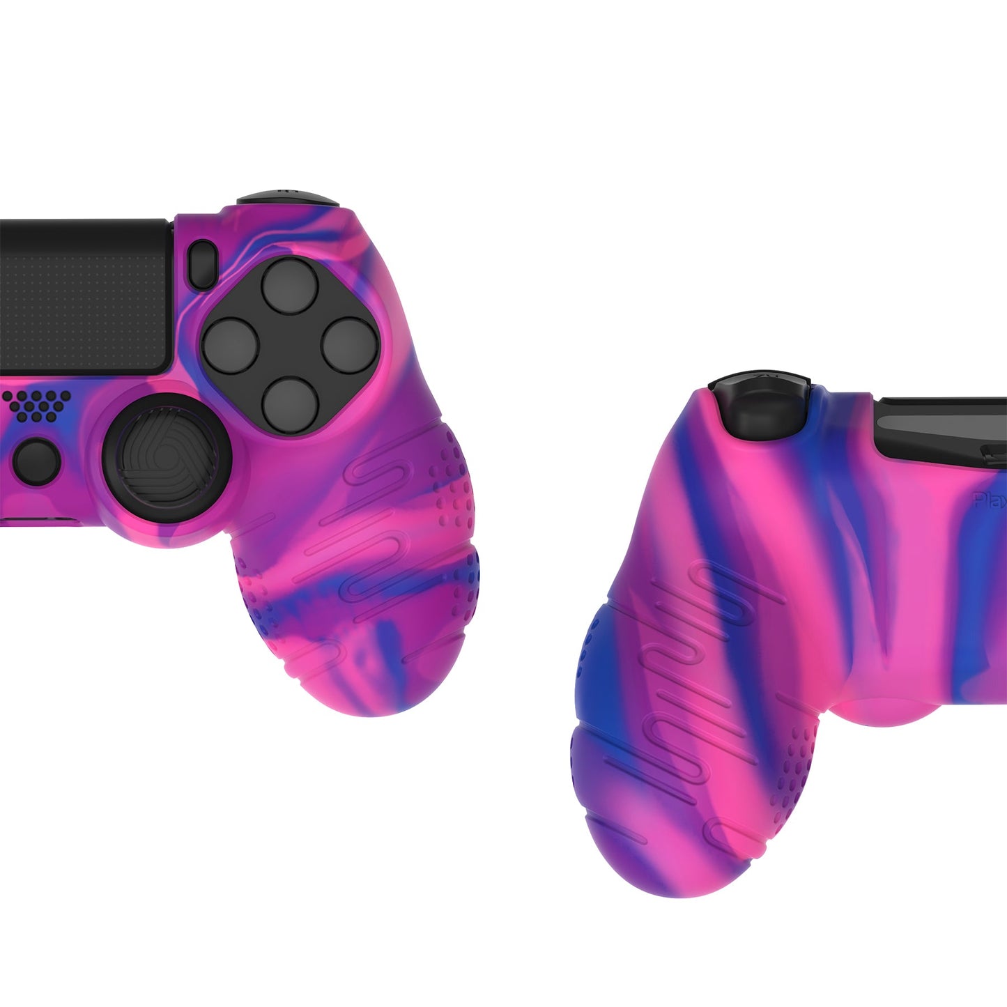 PlayVital Line & Dot Silicone Cover Skin with Thumb Grip Caps for PS4 Slim Pro Controller - Pink & Purple & Blue playvital