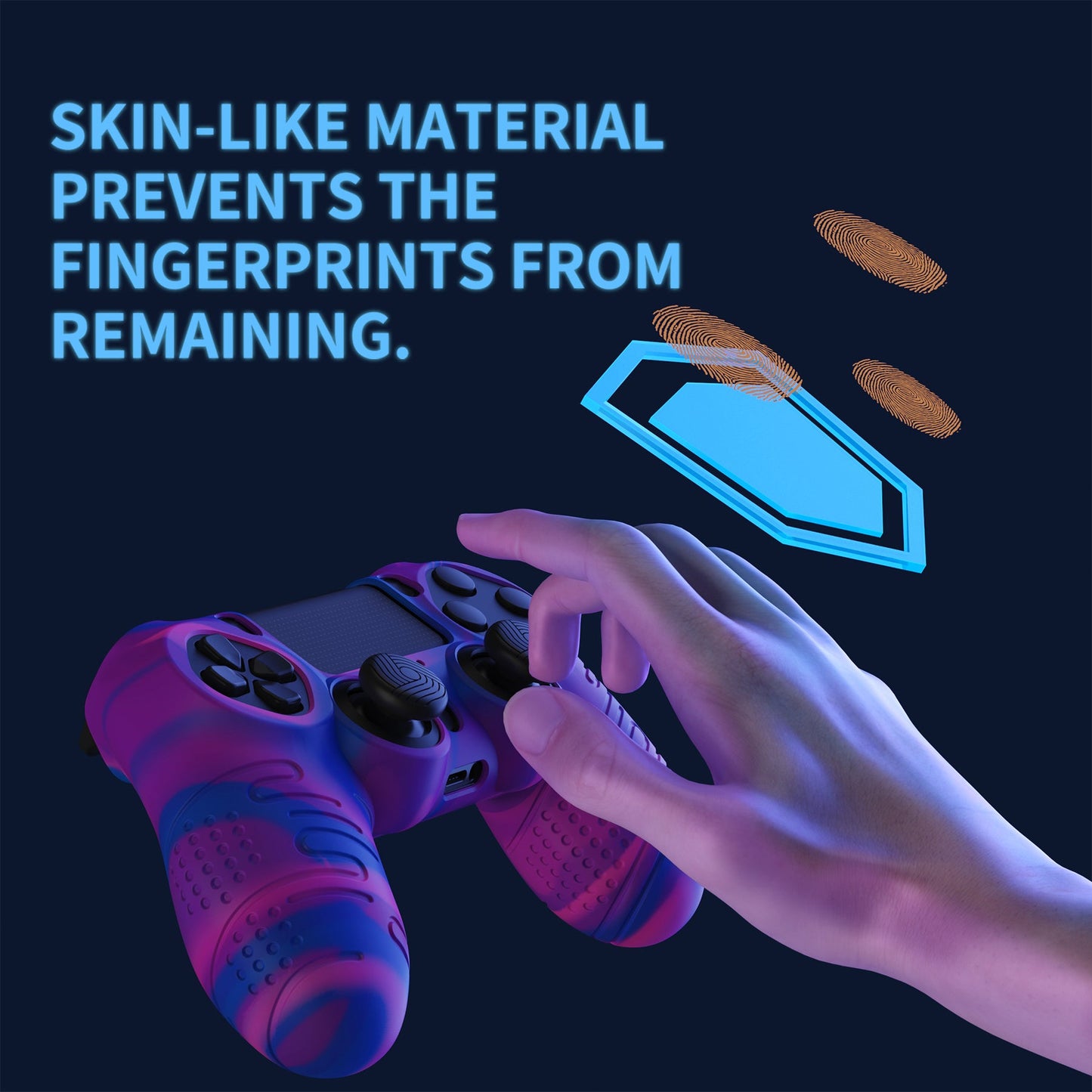 PlayVital Line & Dot Silicone Cover Skin with Thumb Grip Caps for PS4 Slim Pro Controller - Pink & Purple & Blue playvital