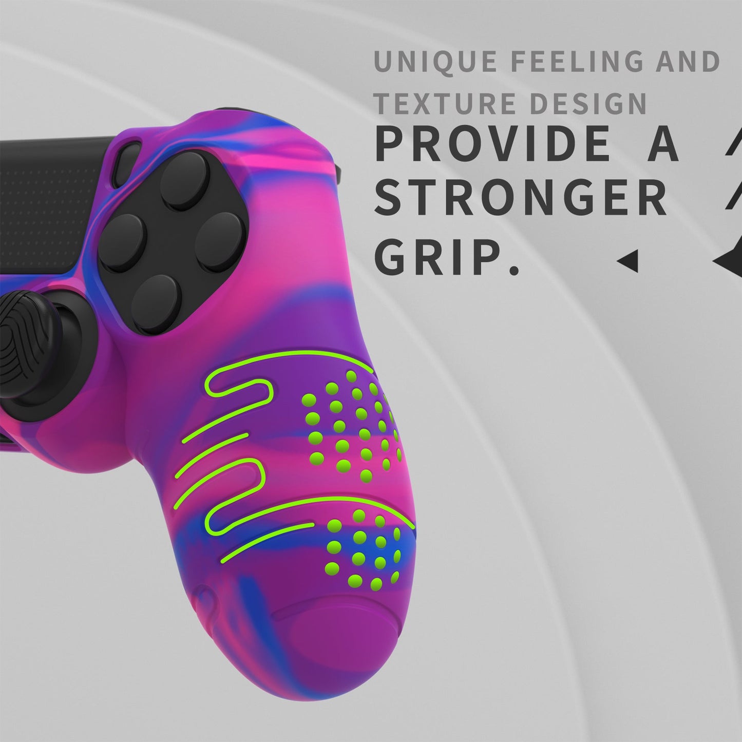 PlayVital Line & Dot Silicone Cover Skin with Thumb Grip Caps for PS4 Slim Pro Controller - Pink & Purple & Blue playvital