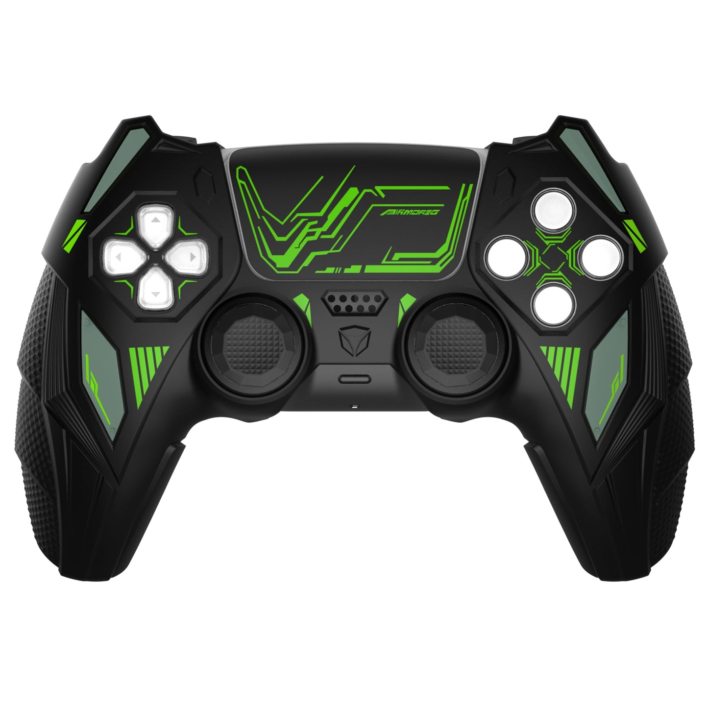 PlayVital Mecha Rhino Silicone Cover for PS5 Controller with Thumb Grips & Stickers, Compatible with Charging Station - Black & Green PlayVital