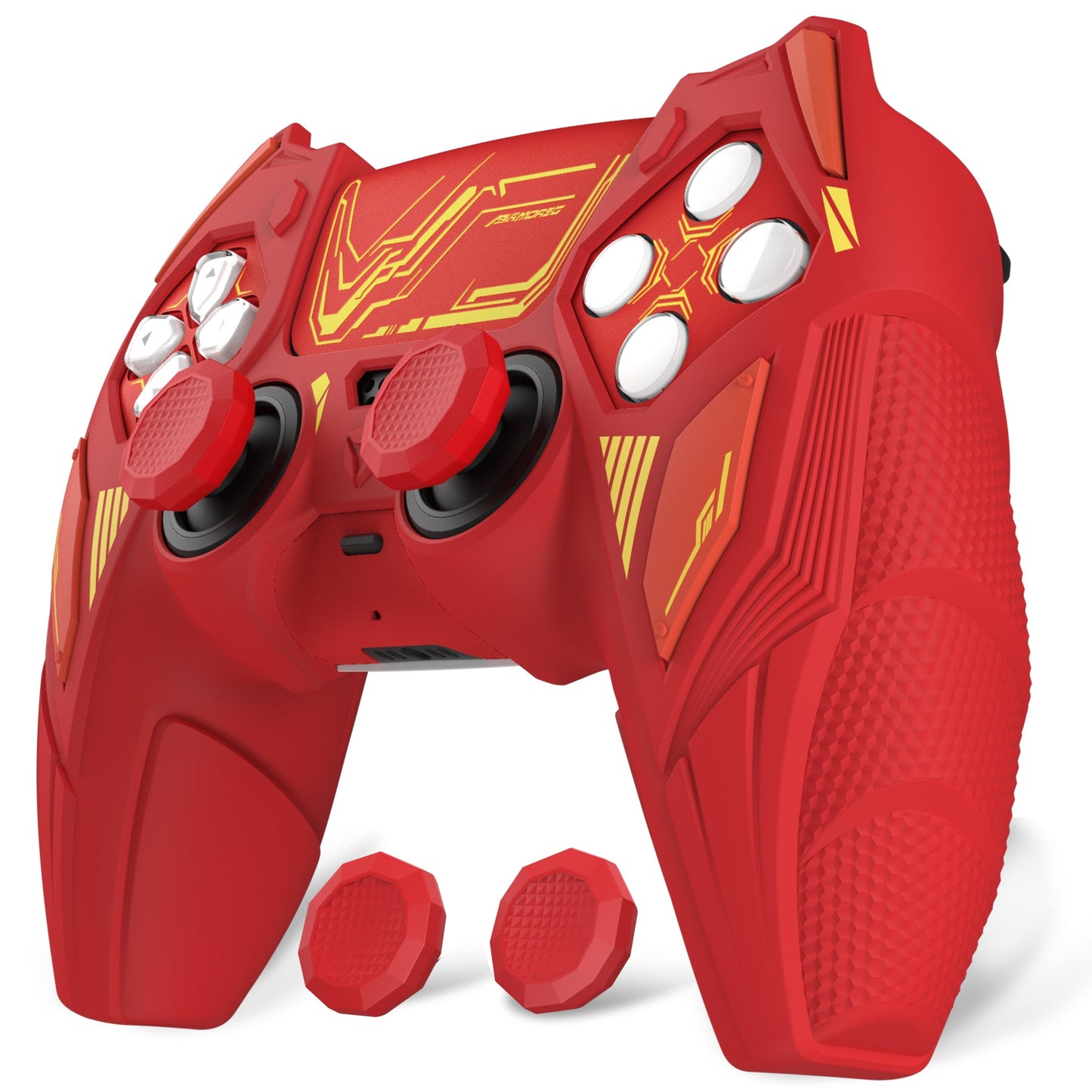 PlayVital Mecha Rhino Silicone Cover for PS5 Controller with Thumb Grips & Stickers, Compatible with Charging Station - Maple Red & Brick Red PlayVital
