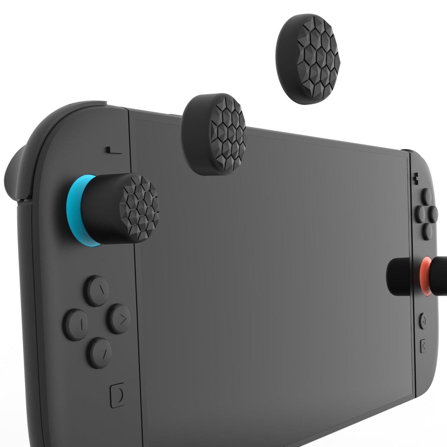 PlayVital QUANTUM Pro Ergonomic Thumbstick Grips for Nintendo Switch 2 (2025) with 3 Height Convex and Concave - Diamond Grain & Crack Bomb Design - Black PlayVital