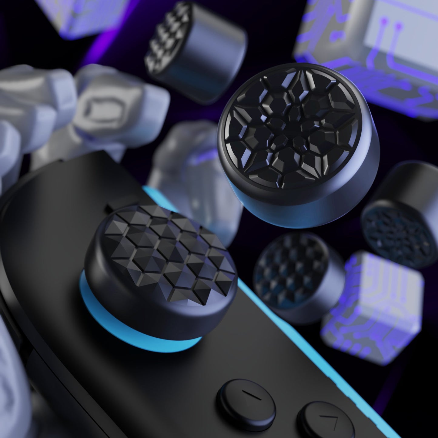 PlayVital QUANTUM Pro Ergonomic Thumbstick Grips for Nintendo Switch 2 (2025) with 3 Height Convex and Concave - Diamond Grain & Crack Bomb Design - Black PlayVital