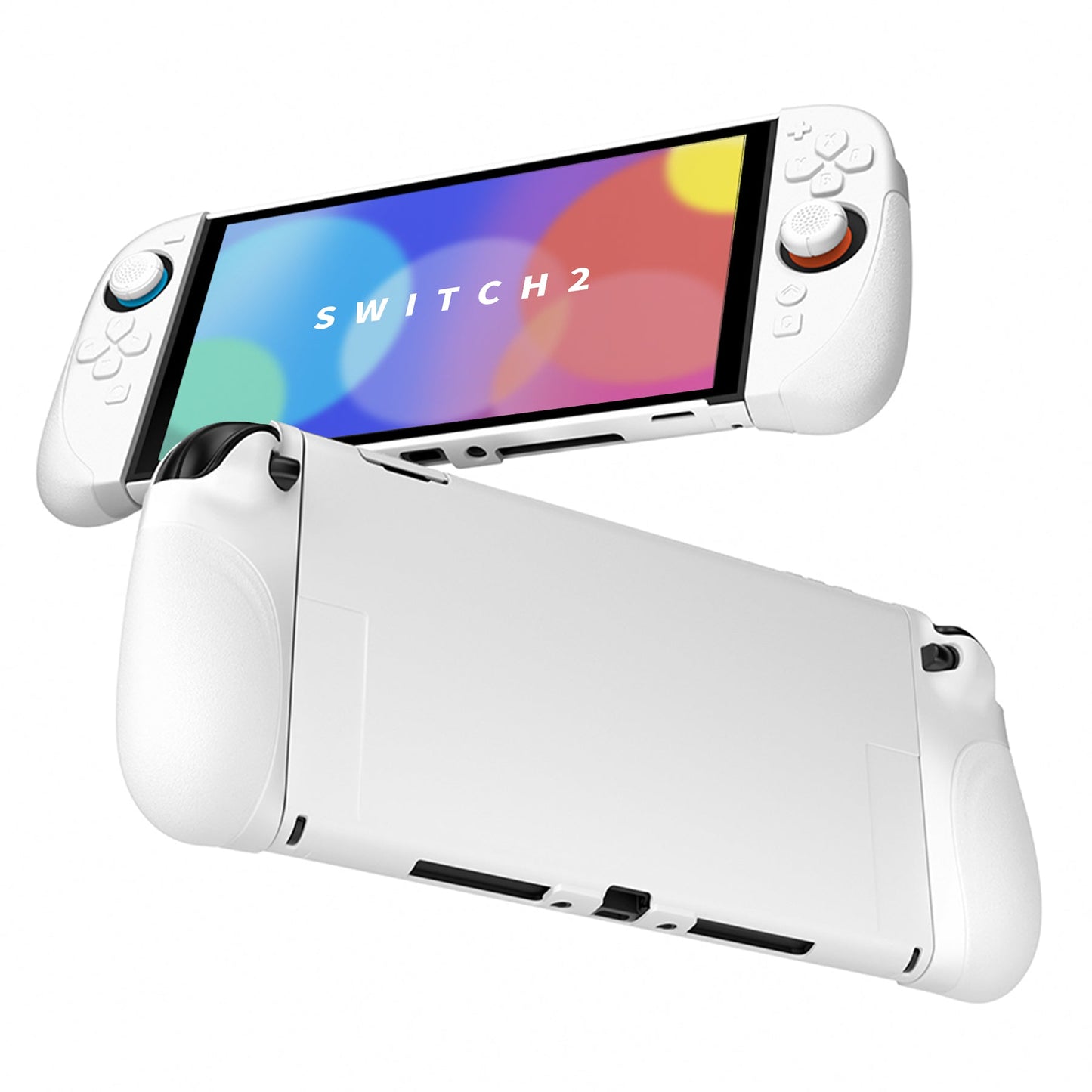 PlayVital Ranger Silicone Grip with Hard Console Cover for Nintendo Switch 2, Protective Case with Folding Stand & Thumb Grips Caps for Nintendo Switch 2 (2025) - White PlayVital