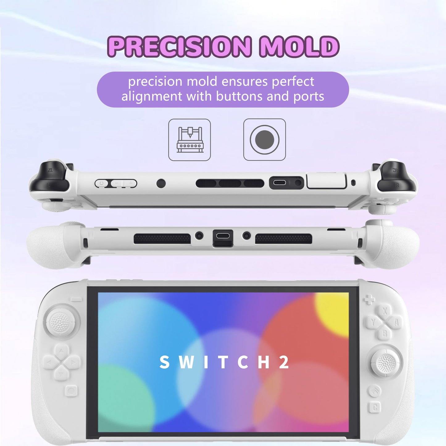 PlayVital Ranger Silicone Grip with Hard Console Cover for Nintendo Switch 2, Protective Case with Folding Stand & Thumb Grips Caps for Nintendo Switch 2 (2025) - White PlayVital