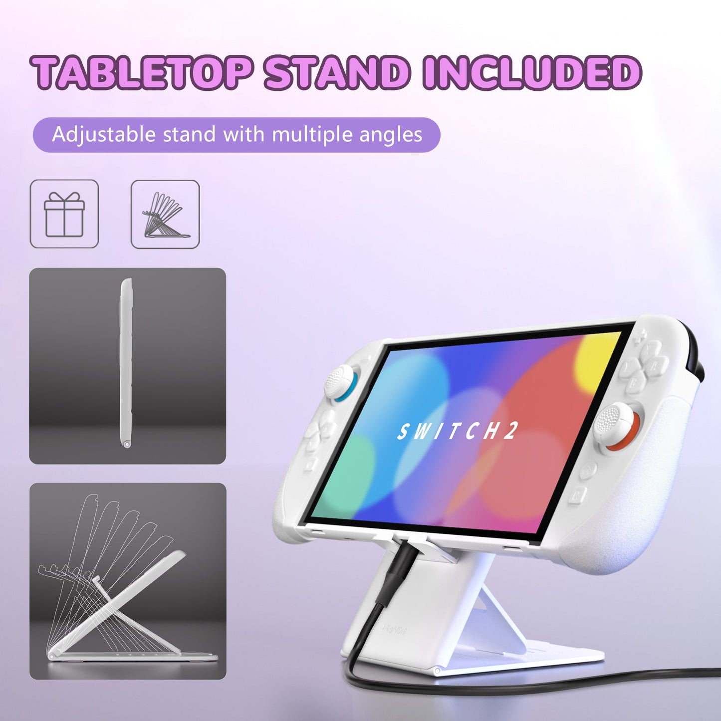 PlayVital Ranger Silicone Grip with Hard Console Cover for Nintendo Switch 2, Protective Case with Folding Stand & Thumb Grips Caps for Nintendo Switch 2 (2025) - White PlayVital