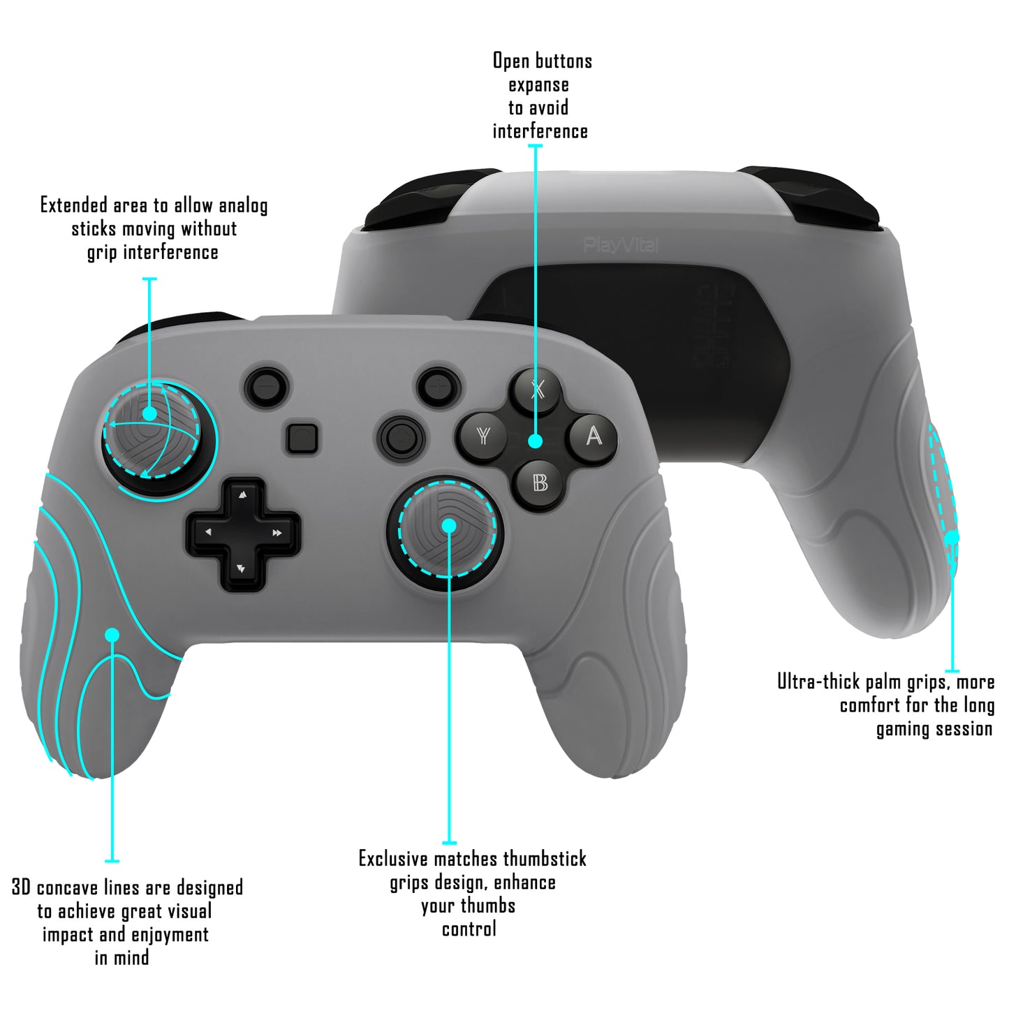 PlayVital Samurai Edition Ergonomic Silicone Skin Protective Case for Nintendo Switch Pro Controller, Soft Anti-slip Controller Grip Protector for Nintendo Switch Pro with Thumb Grip Caps - Clear White - EBNPP008 PlayVital