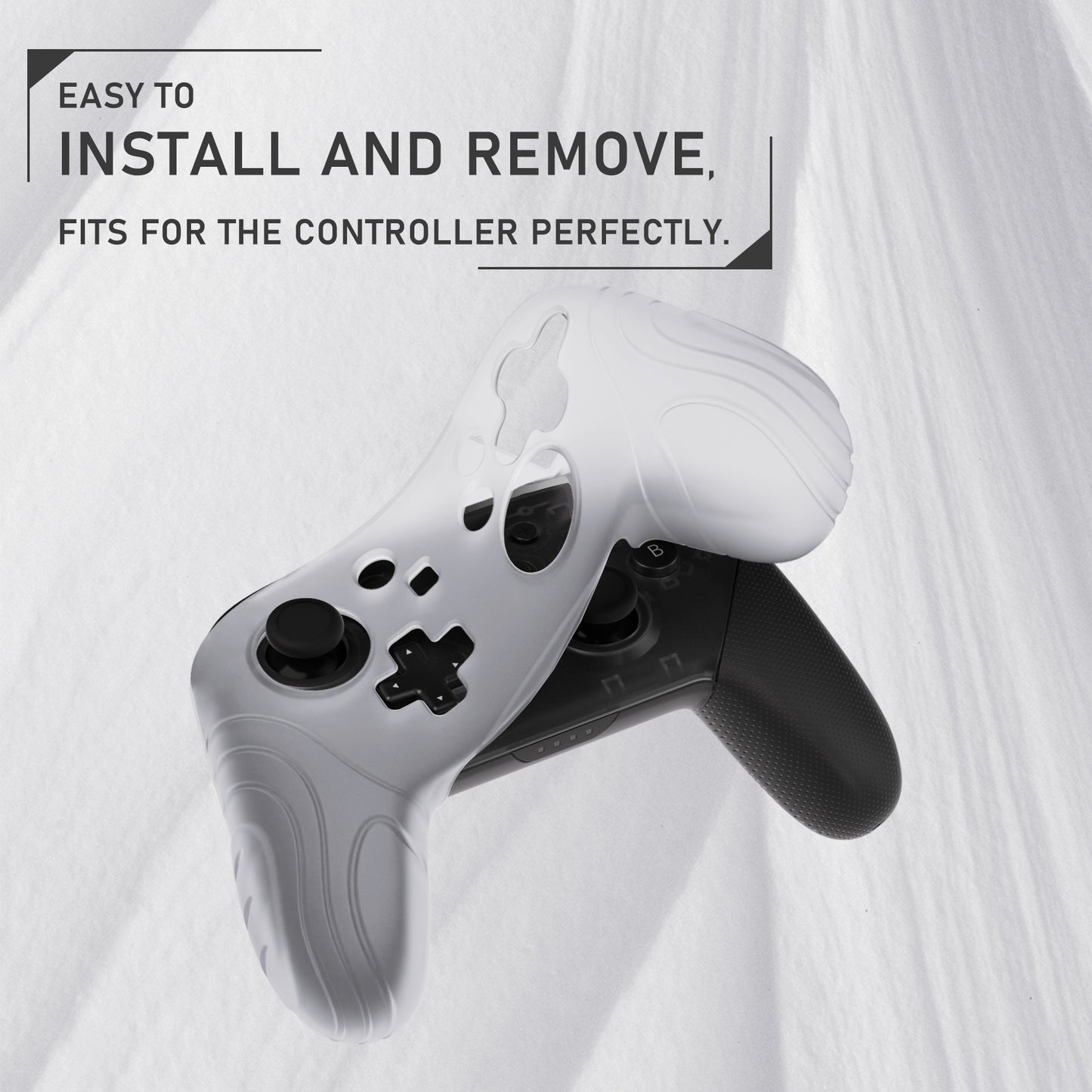 PlayVital Samurai Edition Ergonomic Silicone Skin Protective Case for Nintendo Switch Pro Controller, Soft Anti-slip Controller Grip Protector for Nintendo Switch Pro with Thumb Grip Caps - Clear White - EBNPP008 PlayVital