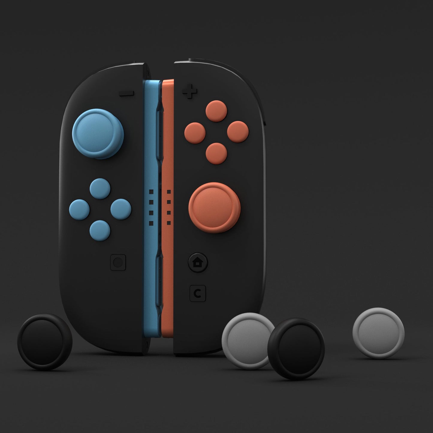 PlayVital Silicone Button Covers and Thumb Grip Set for Nintendo Switch 2 (2025), 8 Pcs Colorful ABXY Directional Button Caps & 4 Joystick Caps for Joycon 2 - Black & Gray & Blue & Orange PlayVital