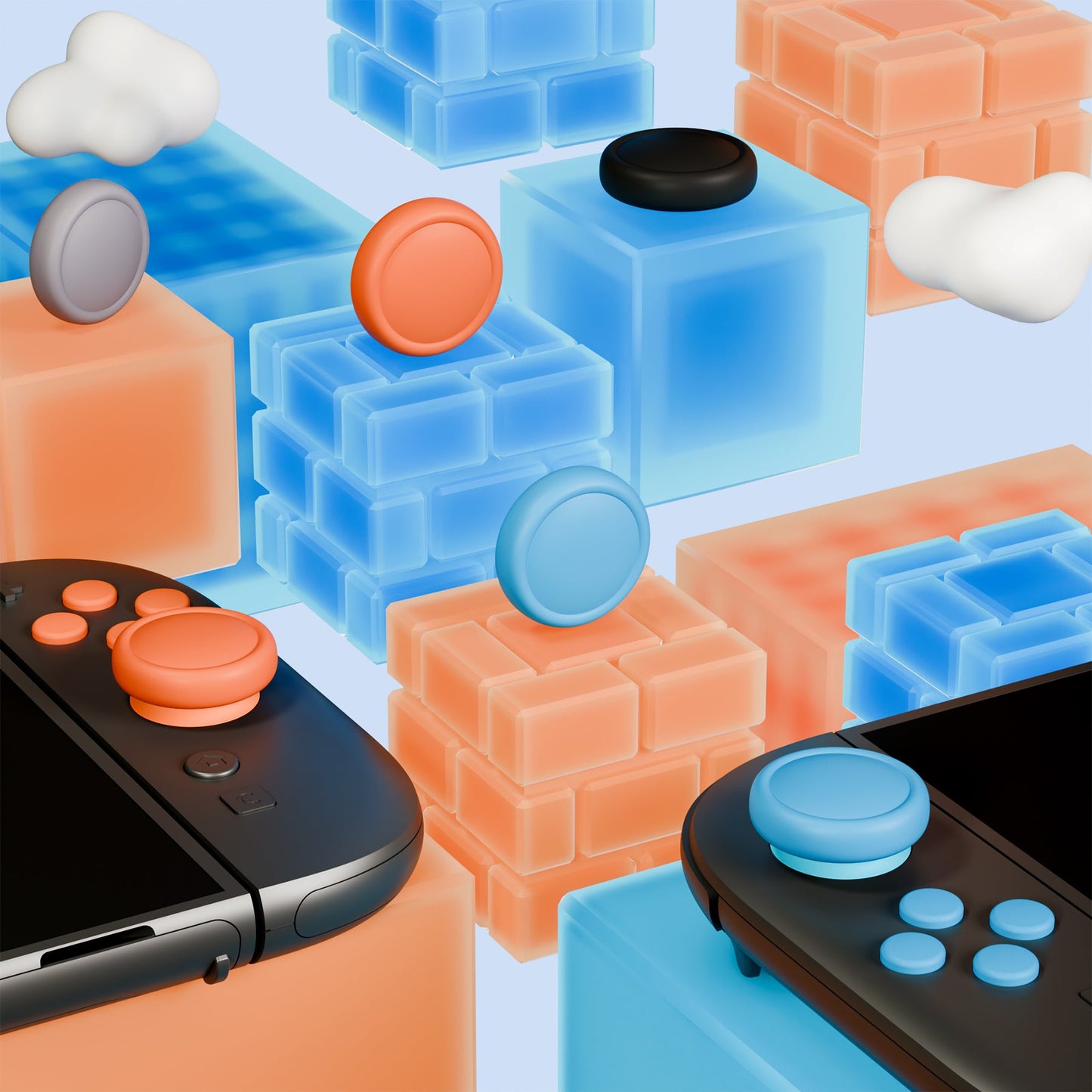 PlayVital Silicone Button Covers and Thumb Grip Set for Nintendo Switch 2 (2025), 8 Pcs Colorful ABXY Directional Button Caps & 4 Joystick Caps for Joycon 2 - Black & Gray & Blue & Orange PlayVital