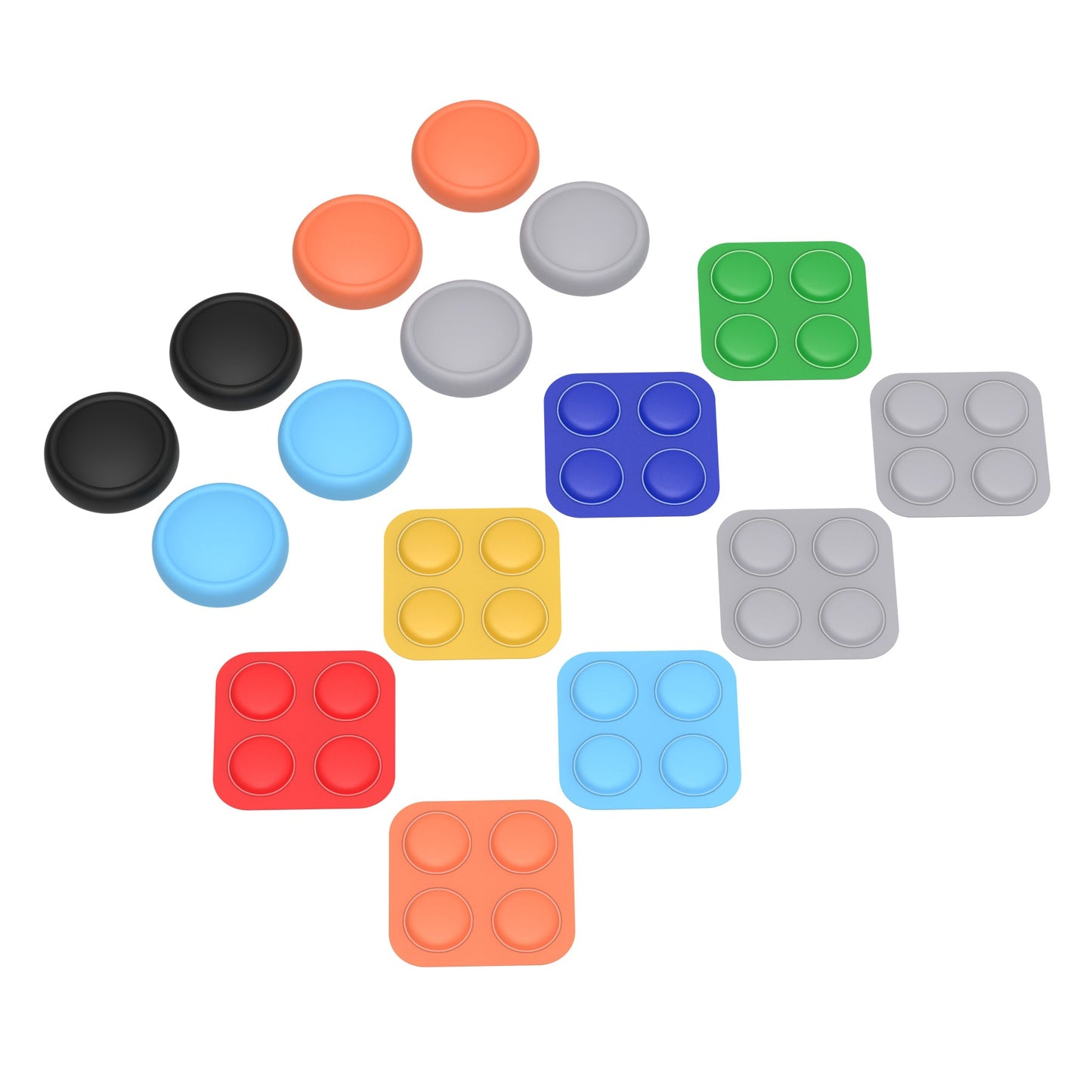 PlayVital Silicone Button Covers and Thumb Grip Set for Nintendo Switch 2 (2025), 8 Pcs Colorful ABXY Directional Button Caps & 4 Joystick Caps for Joycon 2 - Black & Gray & Blue & Orange PlayVital