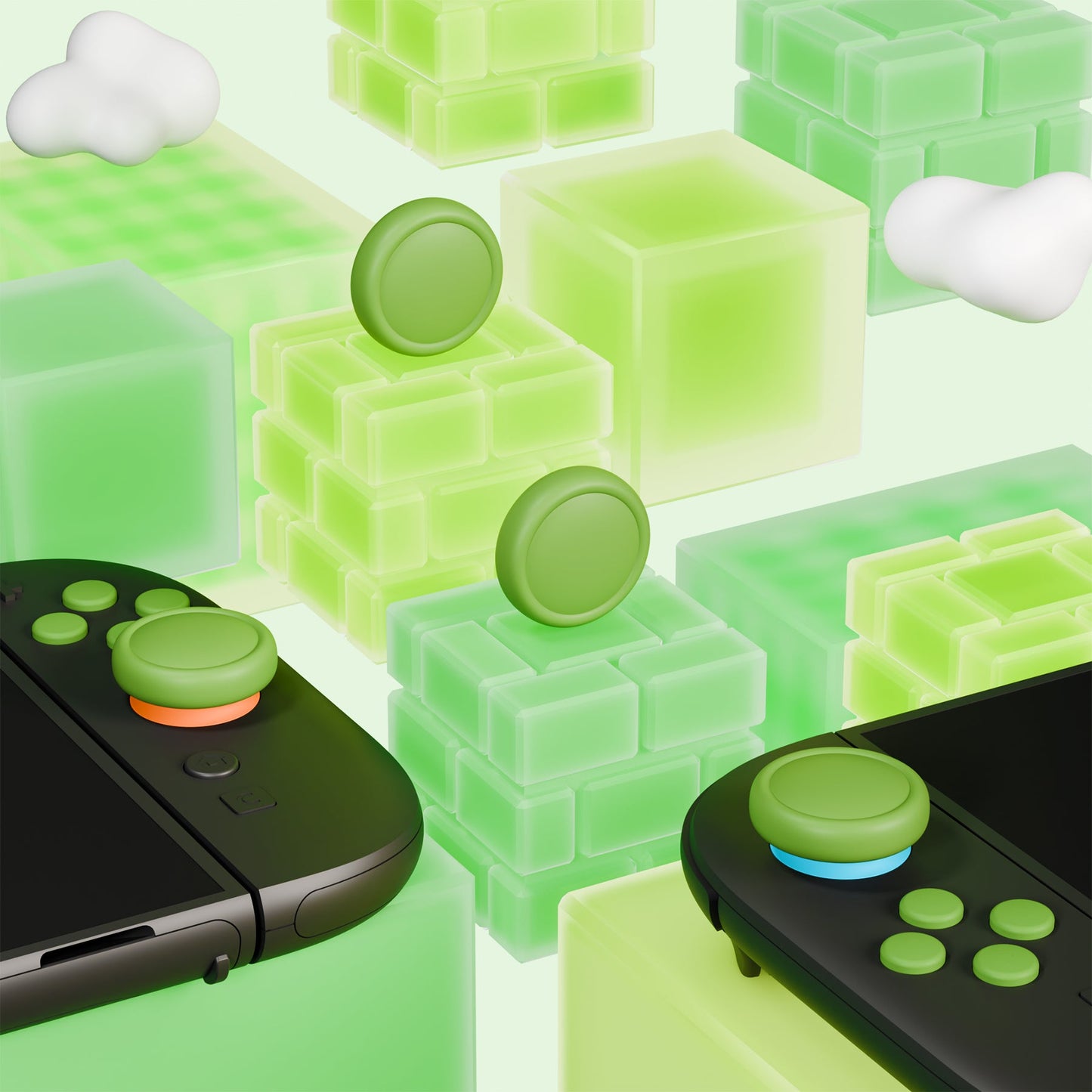 PlayVital Silicone Button Covers and Thumb Grip Set for Nintendo Switch 2 (2025), ABXY Directional Button Caps for Joycon 2 - Matcha Green PlayVital