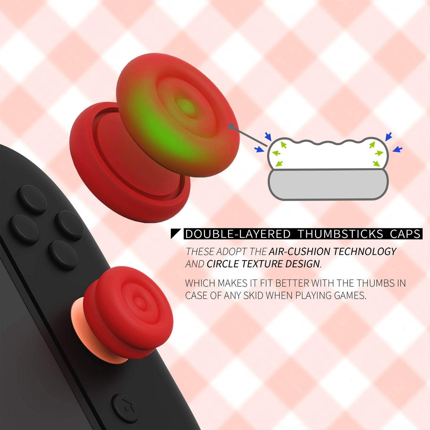 PlayVital Thumbs Cushion Grips Caps for Nintendo Switch 2 (2025), Joystick Caps for Joycon 2 - Passion Red PlayVital