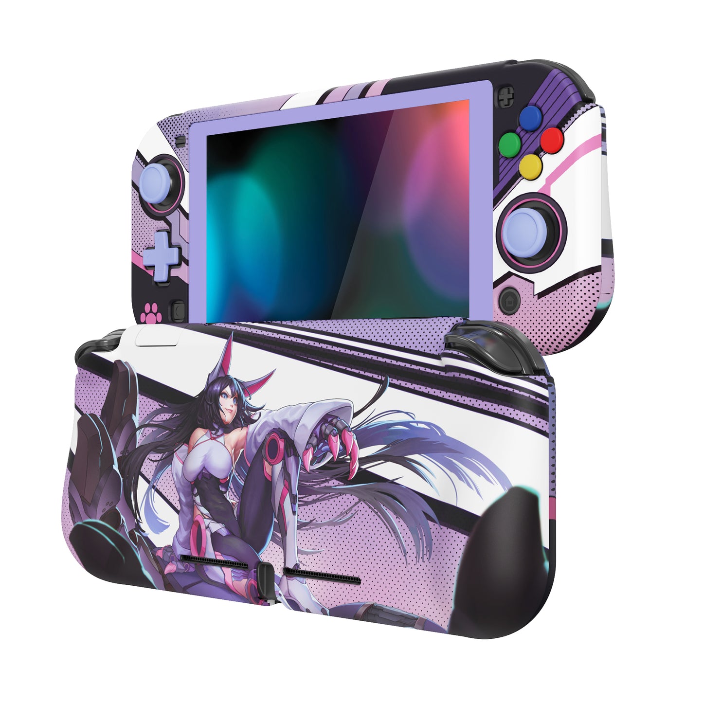 PlayVital ZealProtect Protective Case for Nintendo Switch Lite, Hard Shell Ergonomic Grip Cover for Nintendo Switch Lite w/Screen Protector & Thumb Grip Caps & Button Caps - Neko Mecha - PSLYR003 playvital