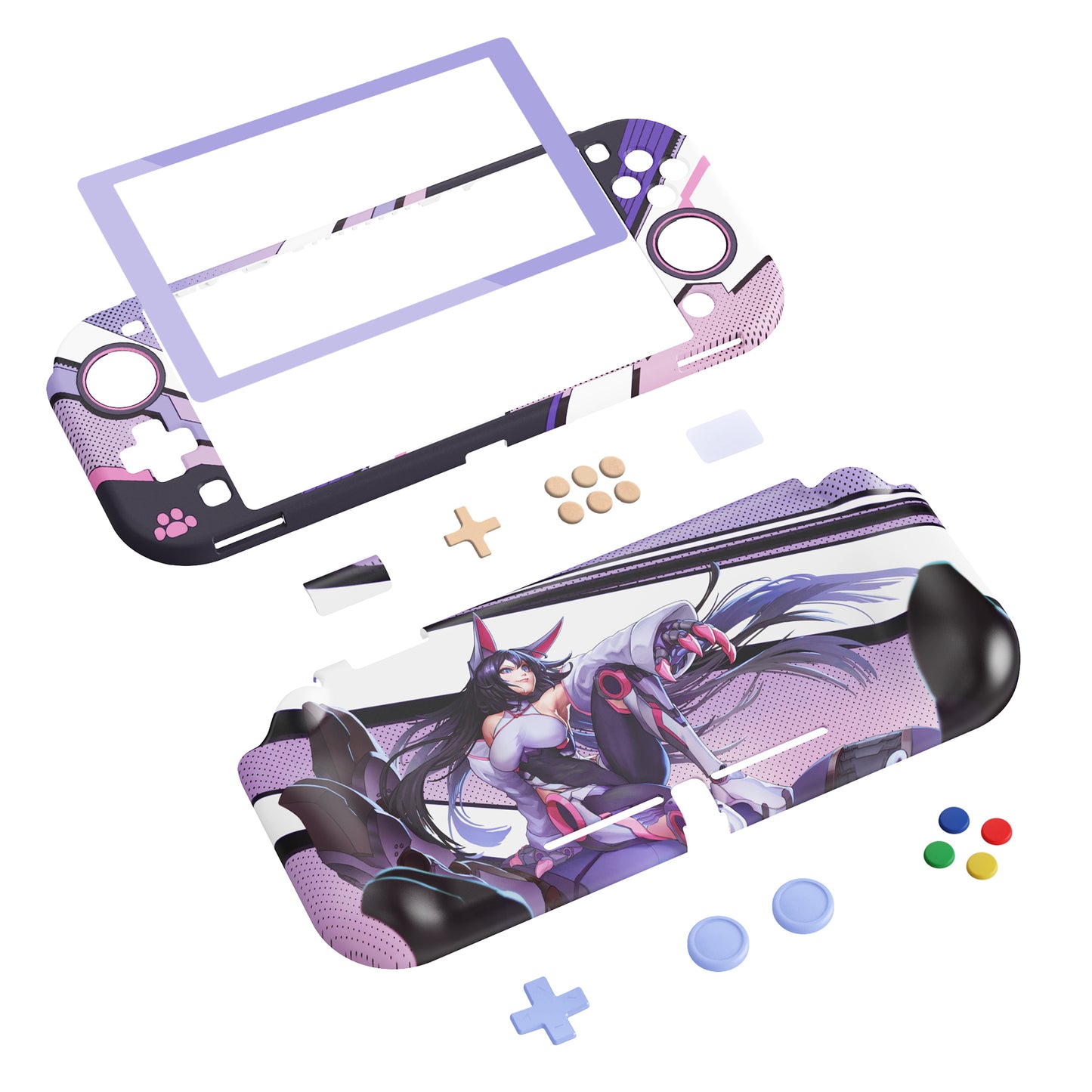 PlayVital ZealProtect Protective Case for Nintendo Switch Lite, Hard Shell Ergonomic Grip Cover for Nintendo Switch Lite w/Screen Protector & Thumb Grip Caps & Button Caps - Neko Mecha - PSLYR003 playvital