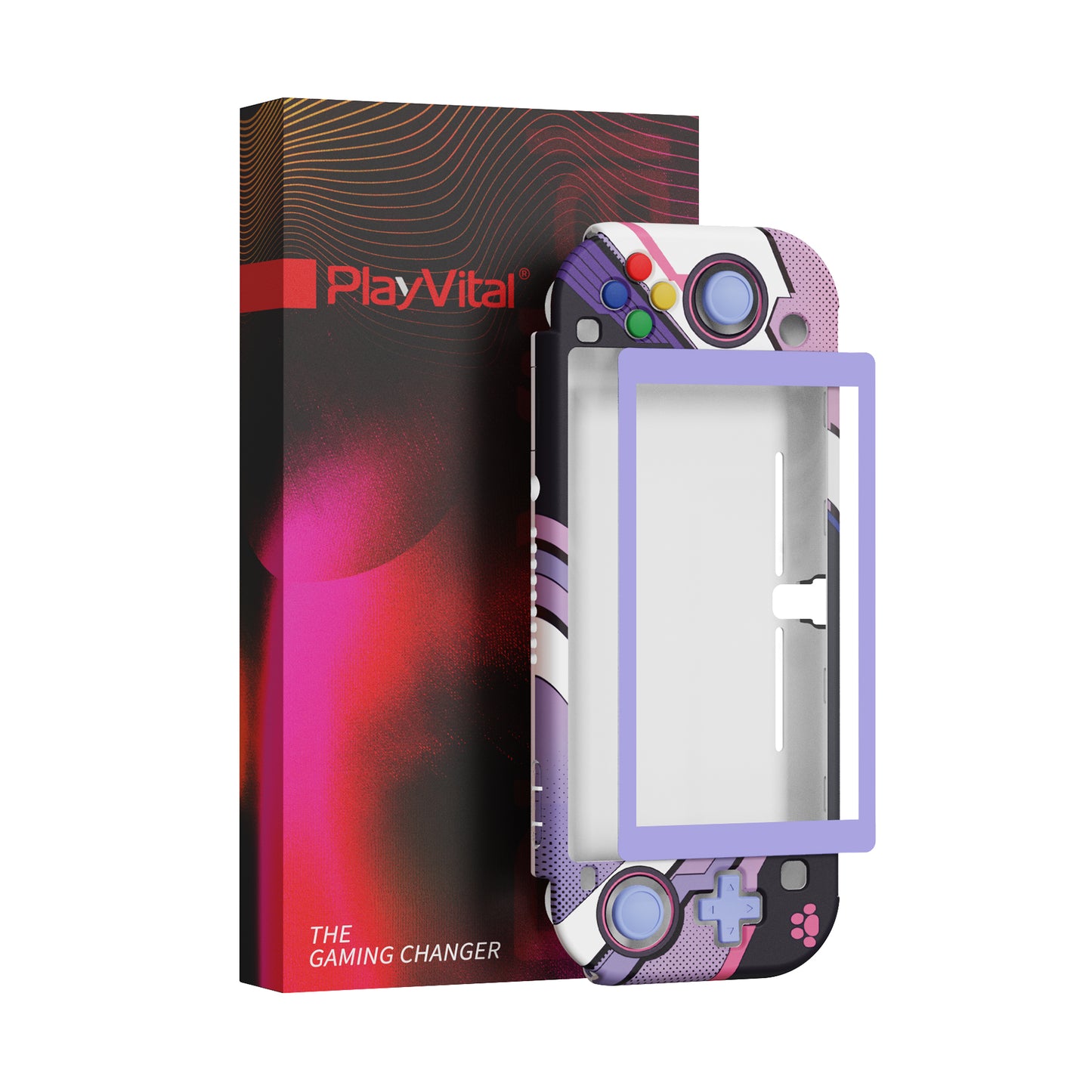 PlayVital ZealProtect Protective Case for Nintendo Switch Lite, Hard Shell Ergonomic Grip Cover for Nintendo Switch Lite w/Screen Protector & Thumb Grip Caps & Button Caps - Neko Mecha - PSLYR003 playvital